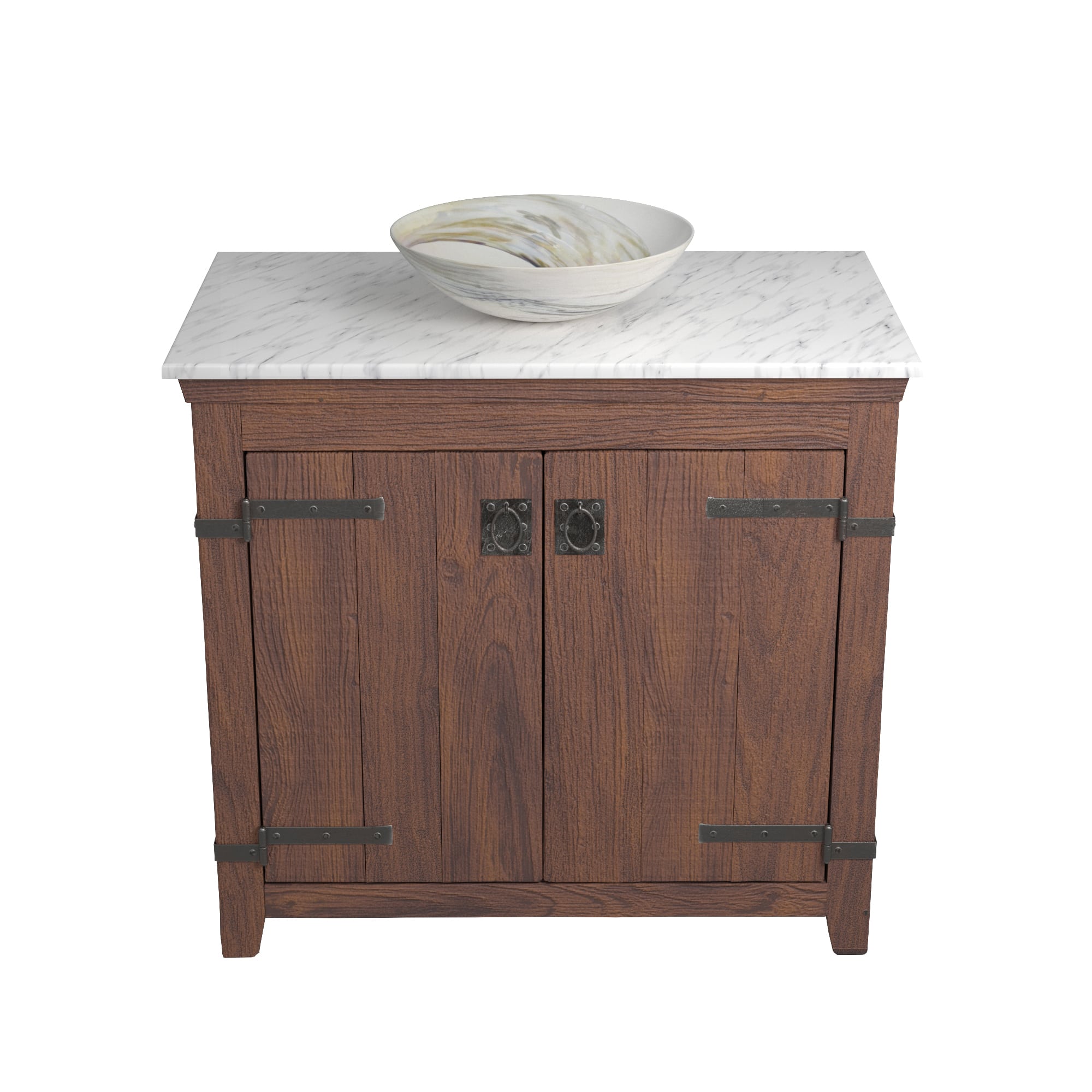 Native Trails 36" Americana Vanity in Chestnut with Carrara Marble Top and Verona in Abalone, No Faucet Hole, BND36-VB-CT-MG-060