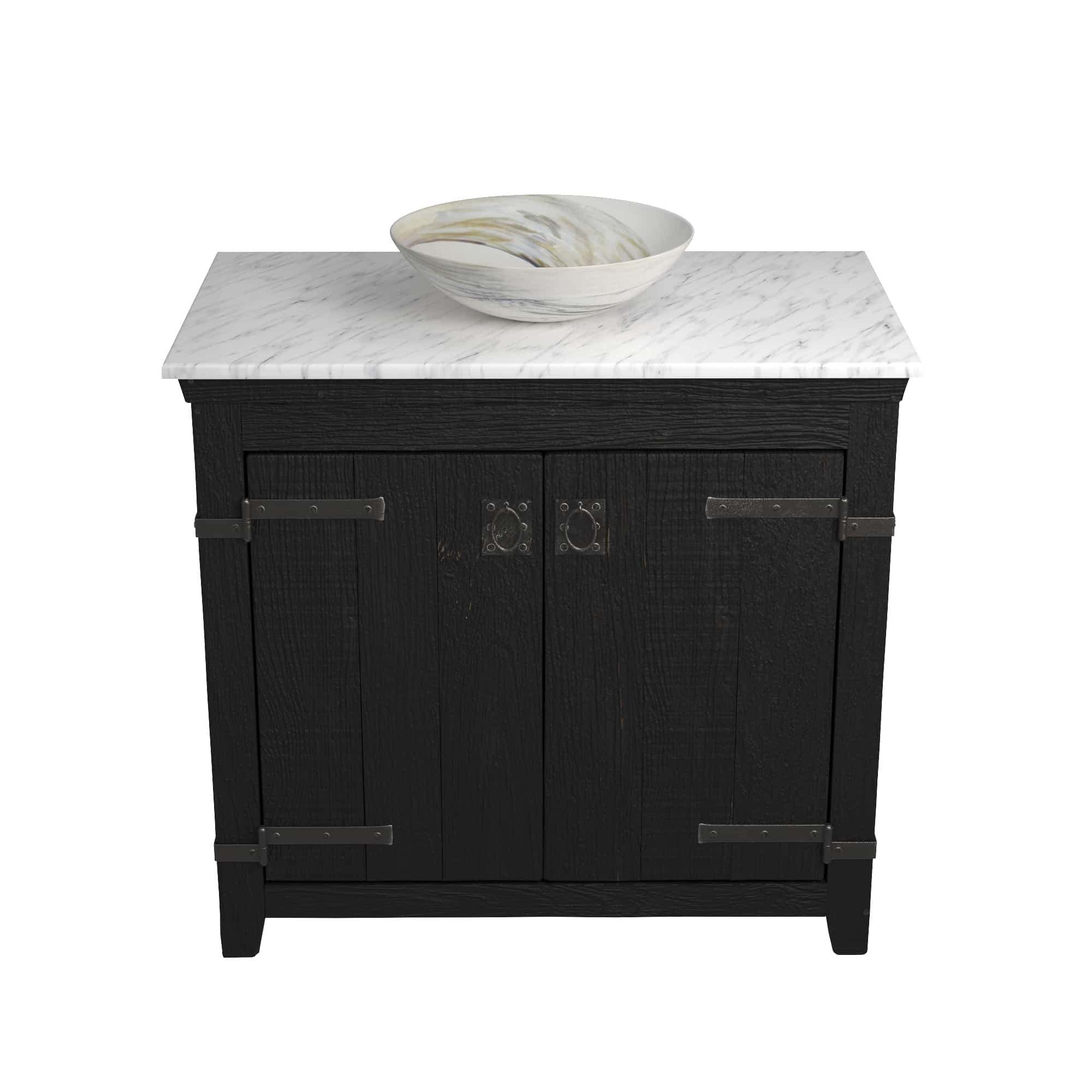 Native Trails 36" Americana Vanity in Anvil with Carrara Marble Top and Verona in Abalone, No Faucet Hole, BND36-VB-CT-MG-062