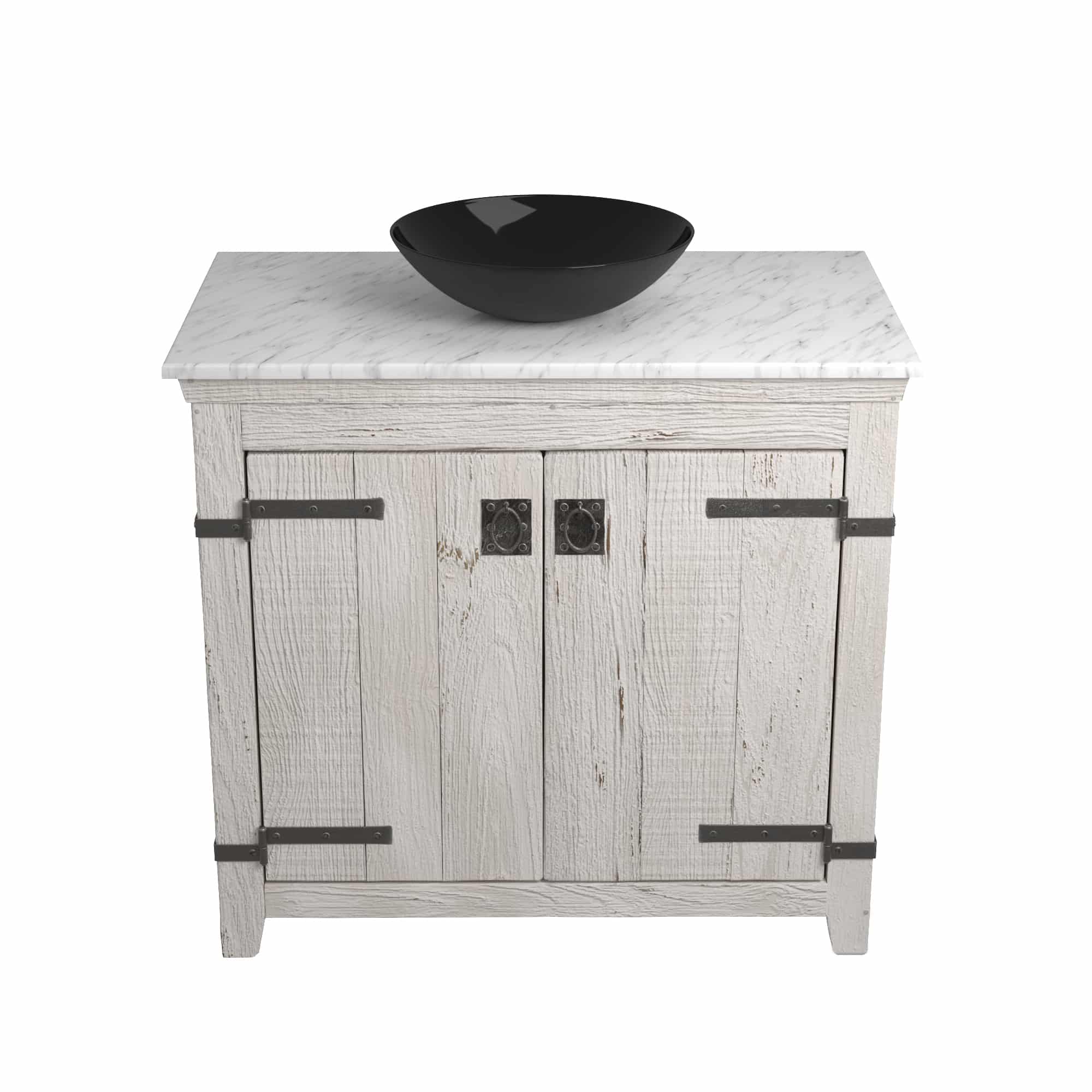 Native Trails 36" Americana Vanity in Whitewash with Carrara Marble Top and Verona in Abyss, No Faucet Hole, BND36-VB-CT-MG-066