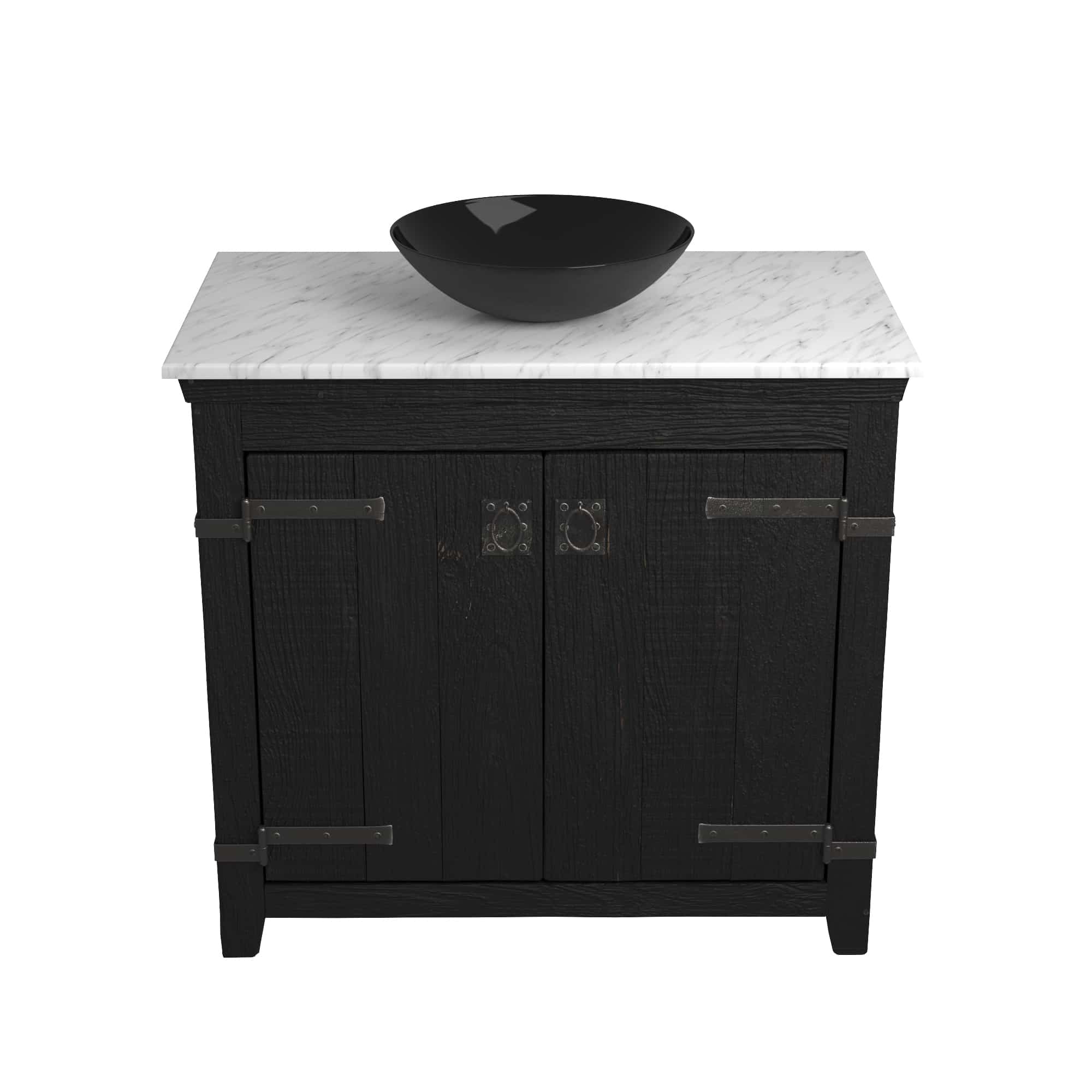 Native Trails 36" Americana Vanity in Anvil with Carrara Marble Top and Verona in Abyss, Single Faucet Hole, BND36-VB-CT-MG-069
