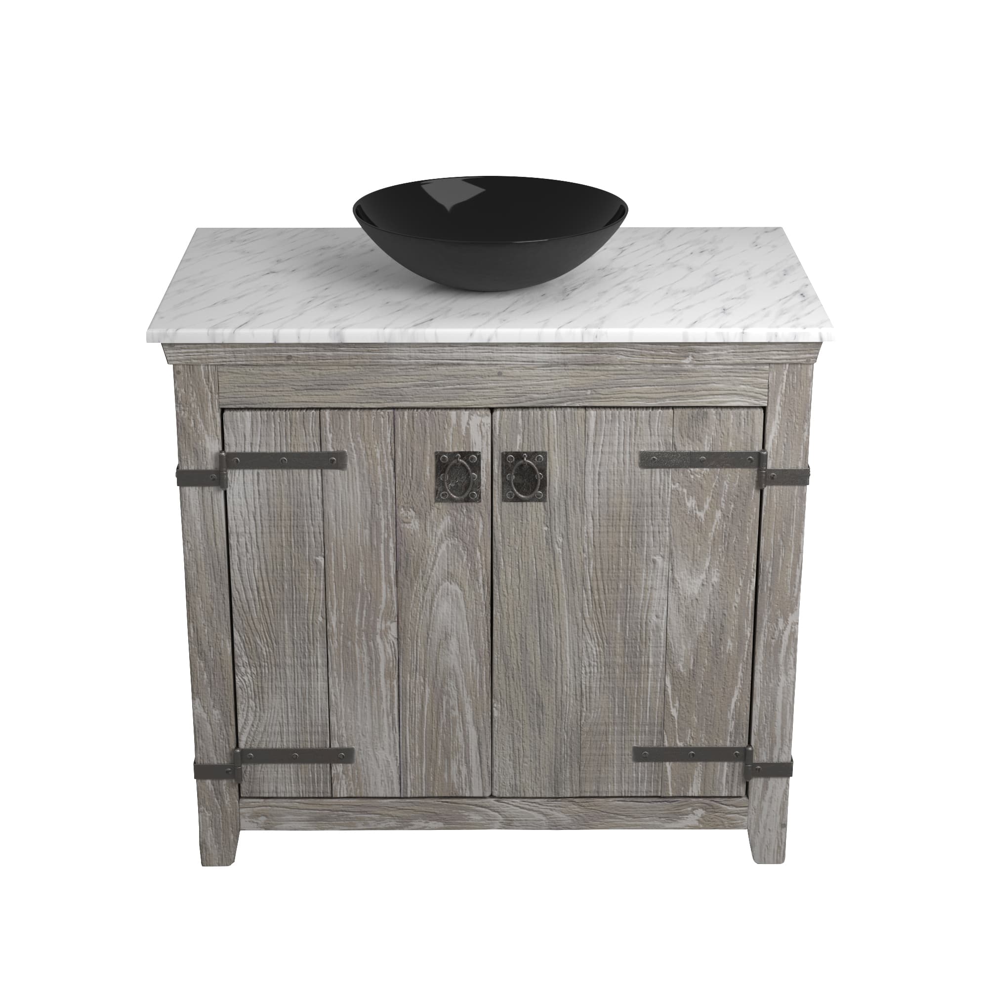 Native Trails 36" Americana Vanity in Driftwood with Carrara Marble Top and Verona in Abyss, Single Faucet Hole, BND36-VB-CT-MG-071