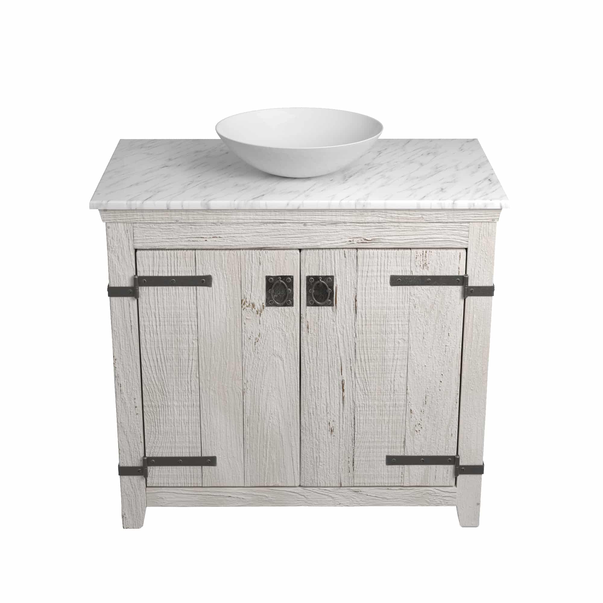 Native Trails 36" Americana Vanity in Whitewash with Carrara Marble Top and Verona in Bianco, Single Faucet Hole, BND36-VB-CT-MG-073