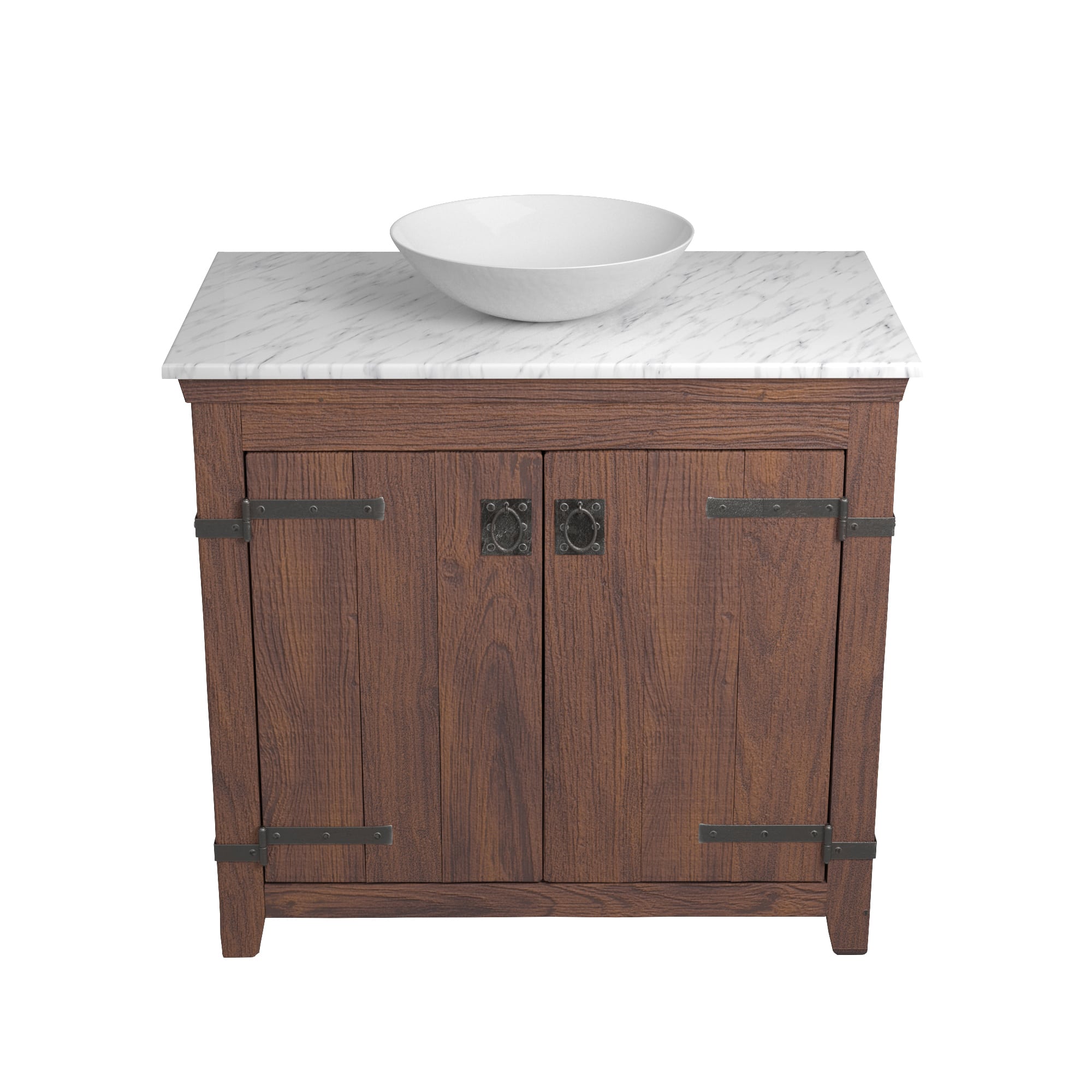 Native Trails 36" Americana Vanity in Chestnut with Carrara Marble Top and Verona in Bianco, No Faucet Hole, BND36-VB-CT-MG-076