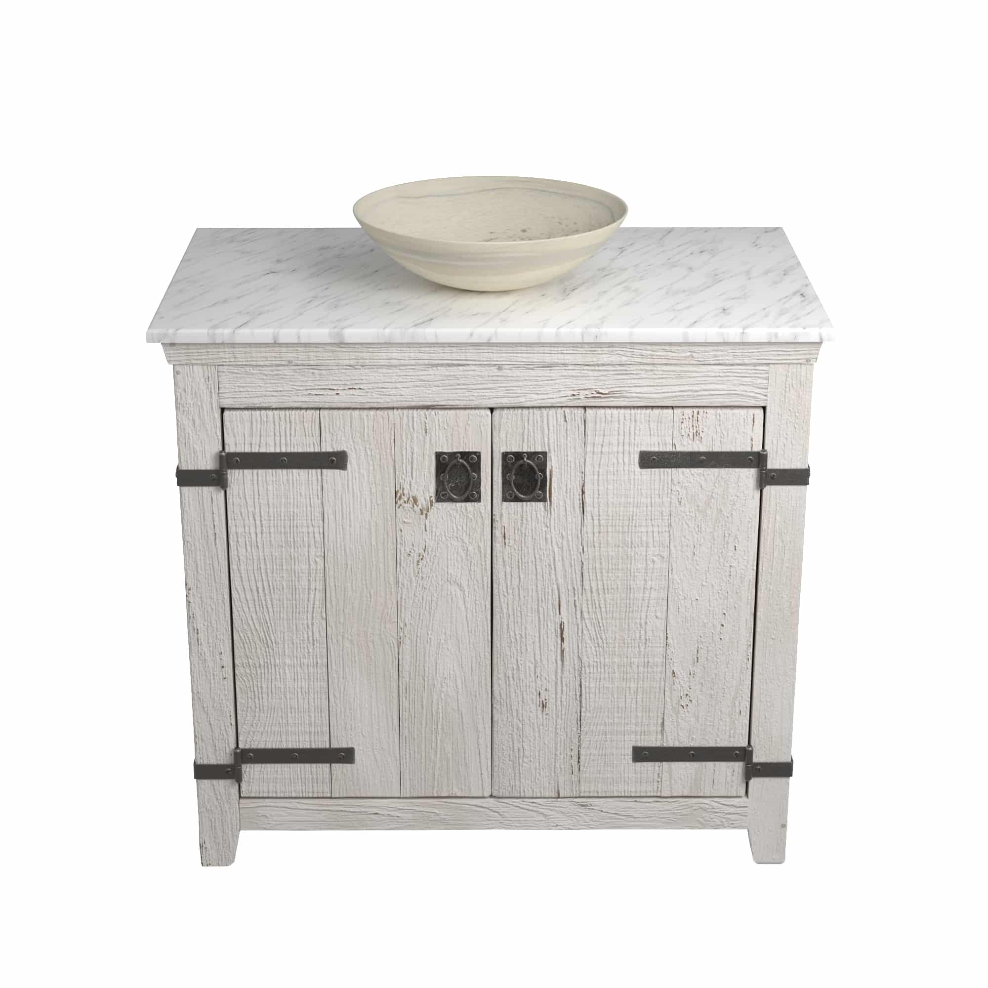 Native Trails 36" Americana Vanity in Whitewash with Carrara Marble Top and Verona in Beachcomber, Single Faucet Hole, BND36-VB-CT-MG-081