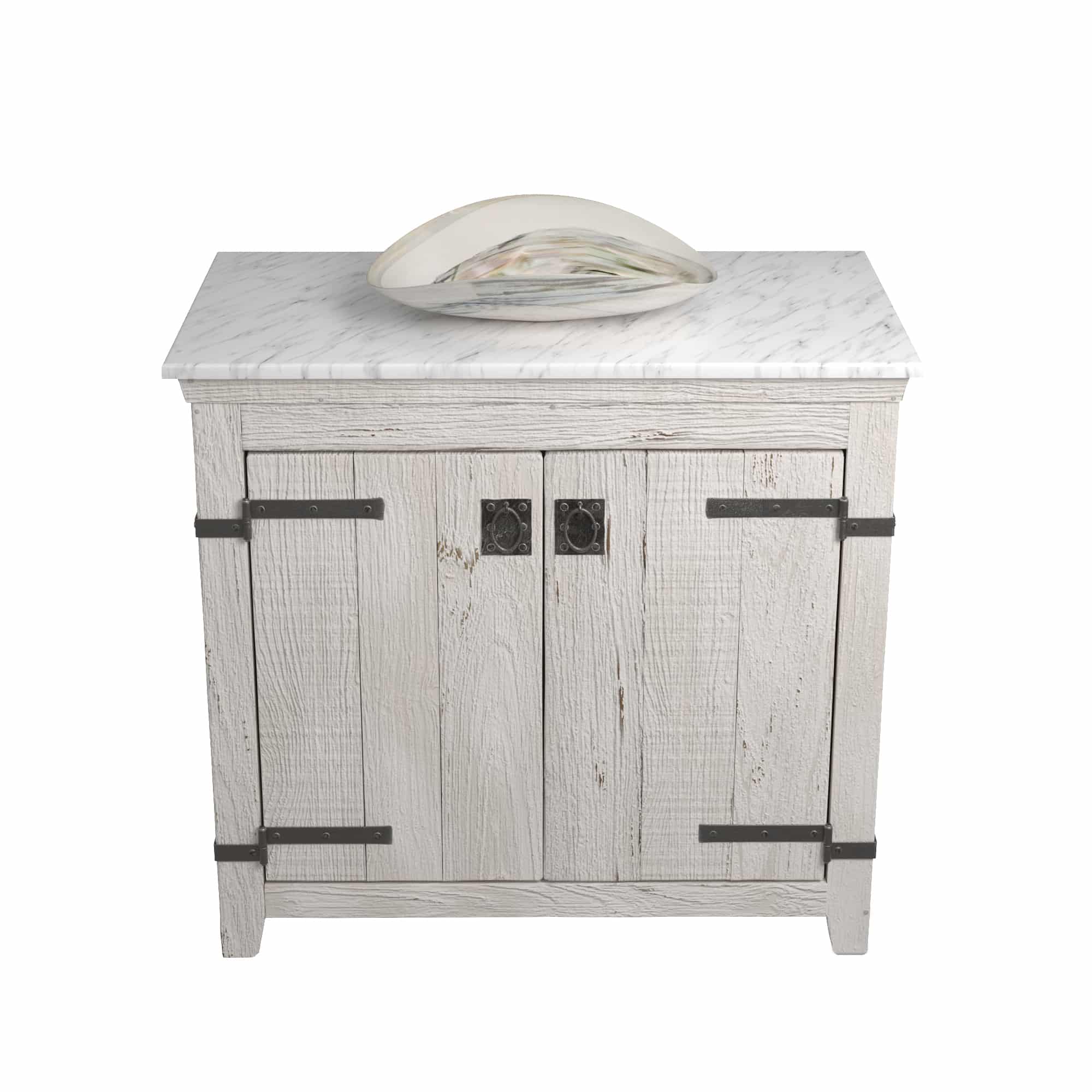 Native Trails 36" Americana Vanity in Whitewash with Carrara Marble Top and Sorrento in Abalone, No Faucet Hole, BND36-VB-CT-MG-090