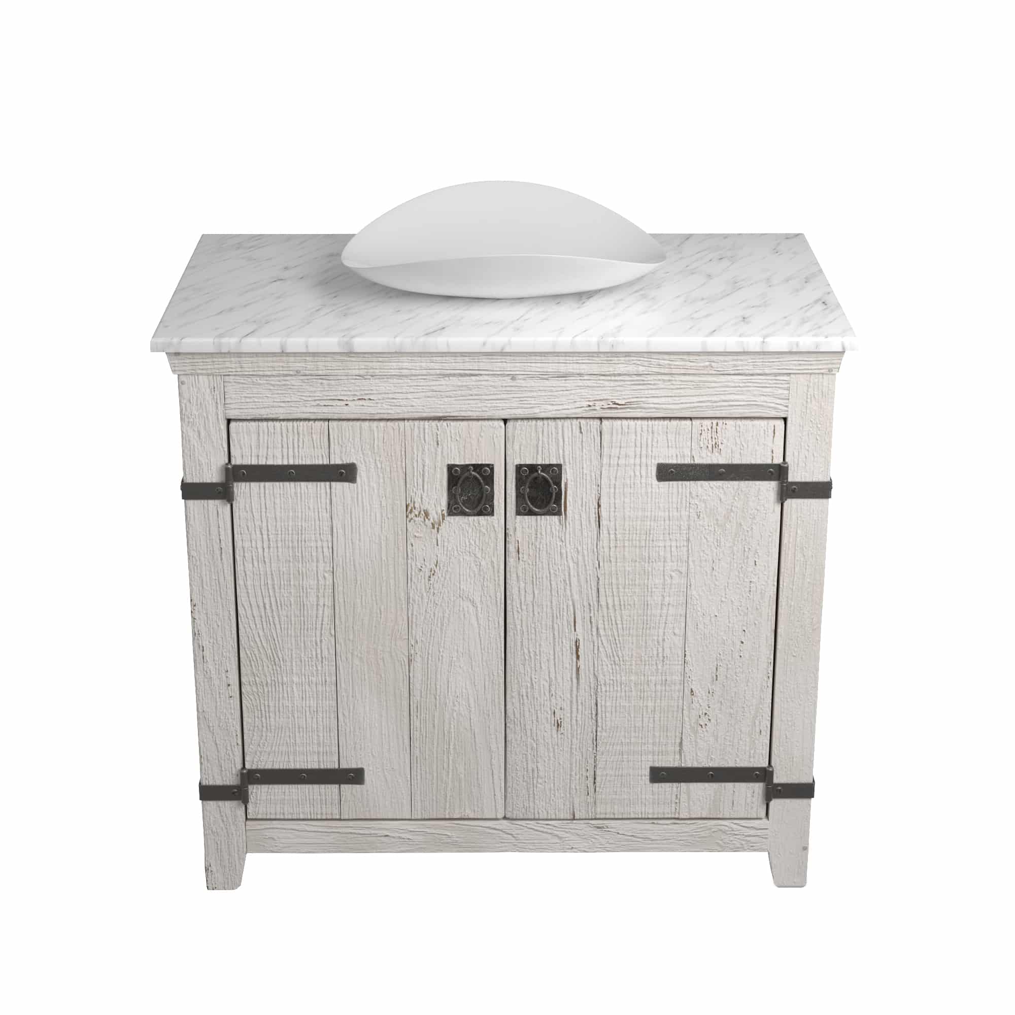 Native Trails 36" Americana Vanity in Whitewash with Carrara Marble Top and Sorrento in Bianco, No Faucet Hole, BND36-VB-CT-MG-098
