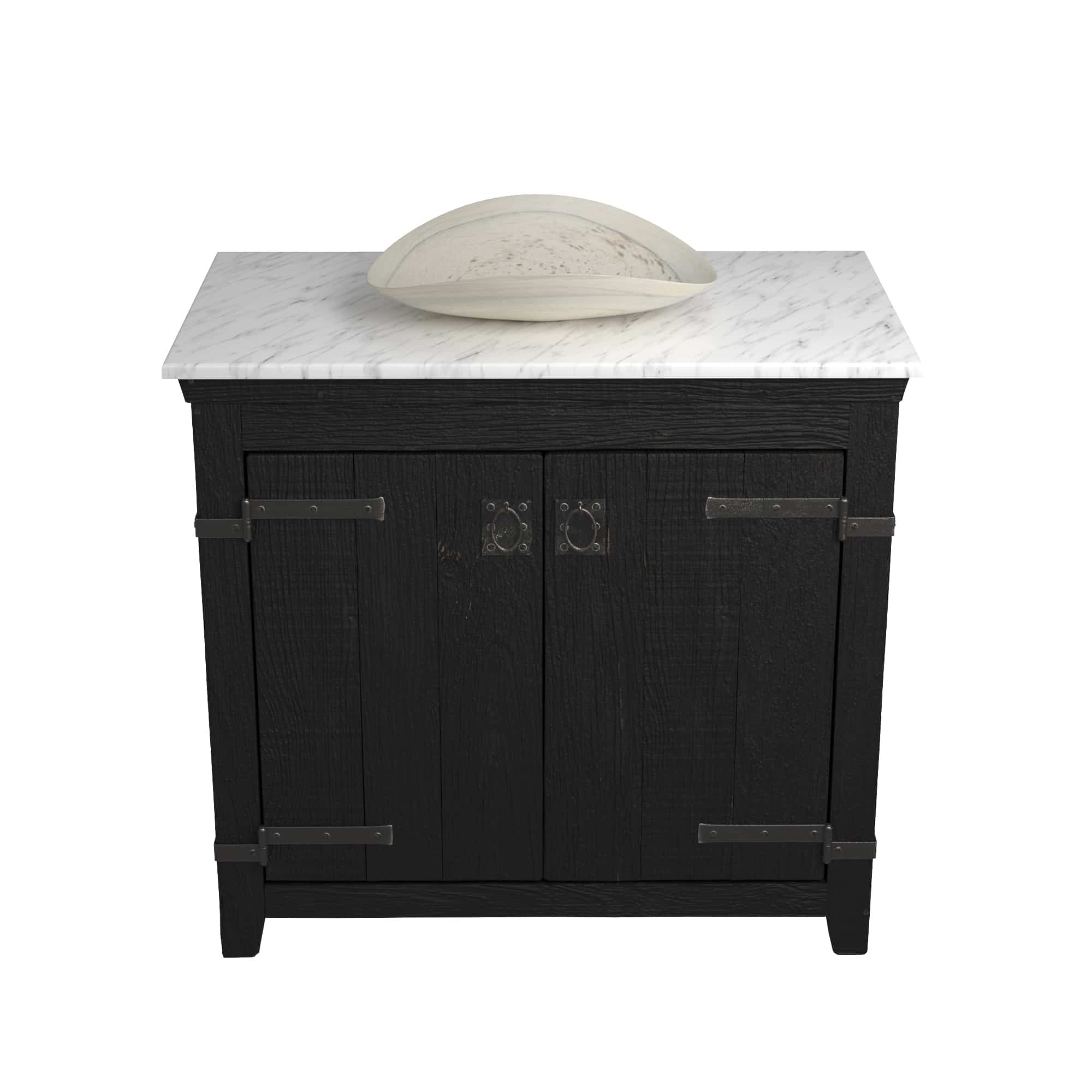 Native Trails 36" Americana Vanity in Anvil with Carrara Marble Top and Sorrento in Beachcomber, Single Faucet Hole, BND36-VB-CT-MG-109