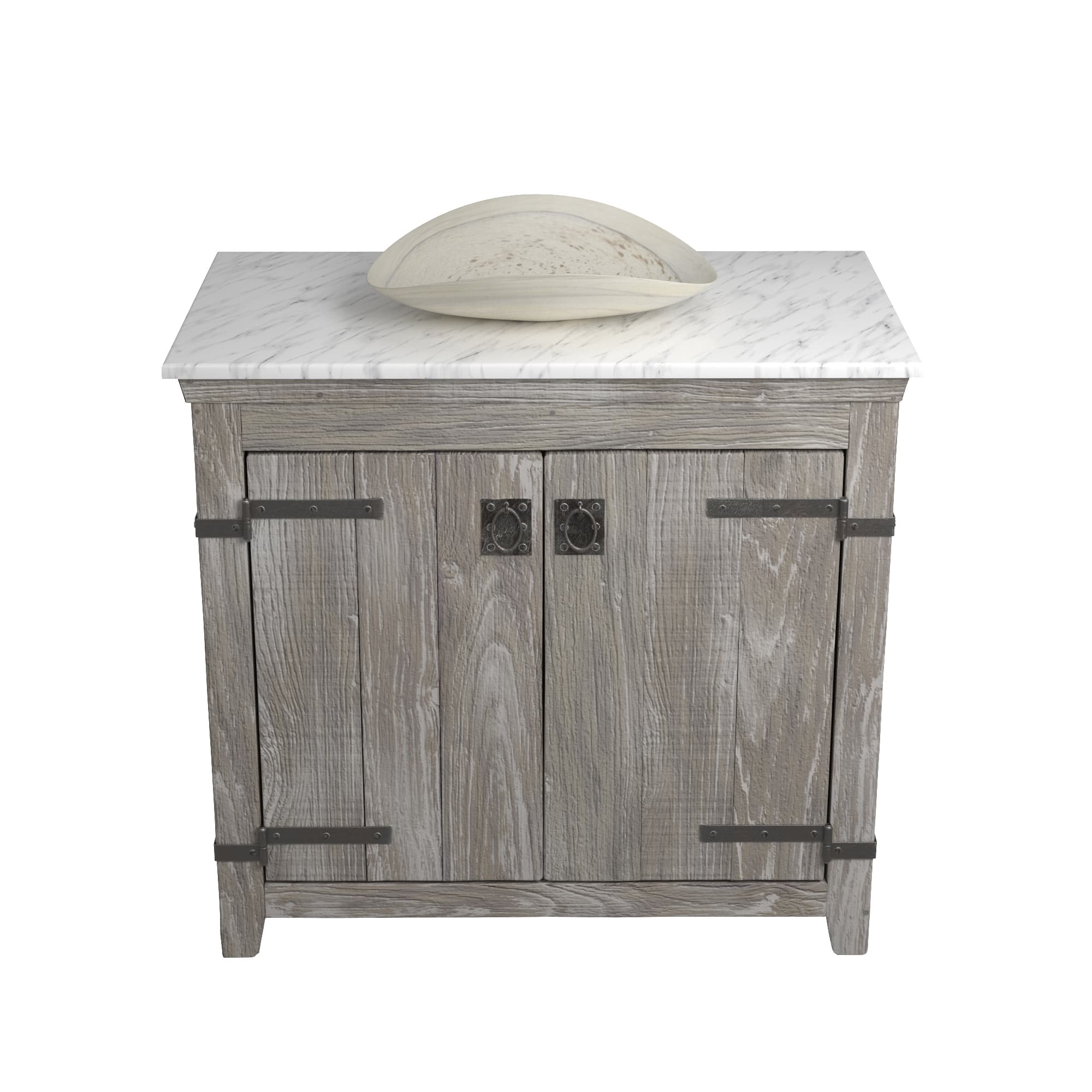 Native Trails 36" Americana Vanity in Driftwood with Carrara Marble Top and Sorrento in Beachcomber, No Faucet Hole, BND36-VB-CT-MG-112