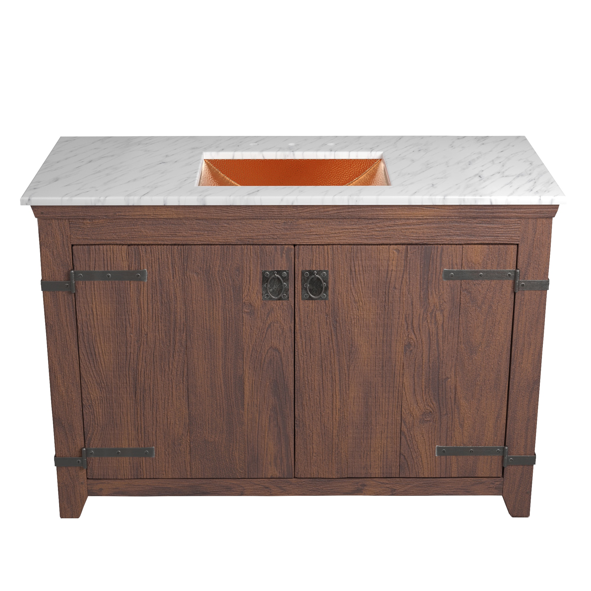 Native Trails 48" Americana Vanity in Chestnut with Carrara Marble Top and Avila in Polished Copper, 8" Widespread Faucet Holes, BND48-VB-CT-CP-012