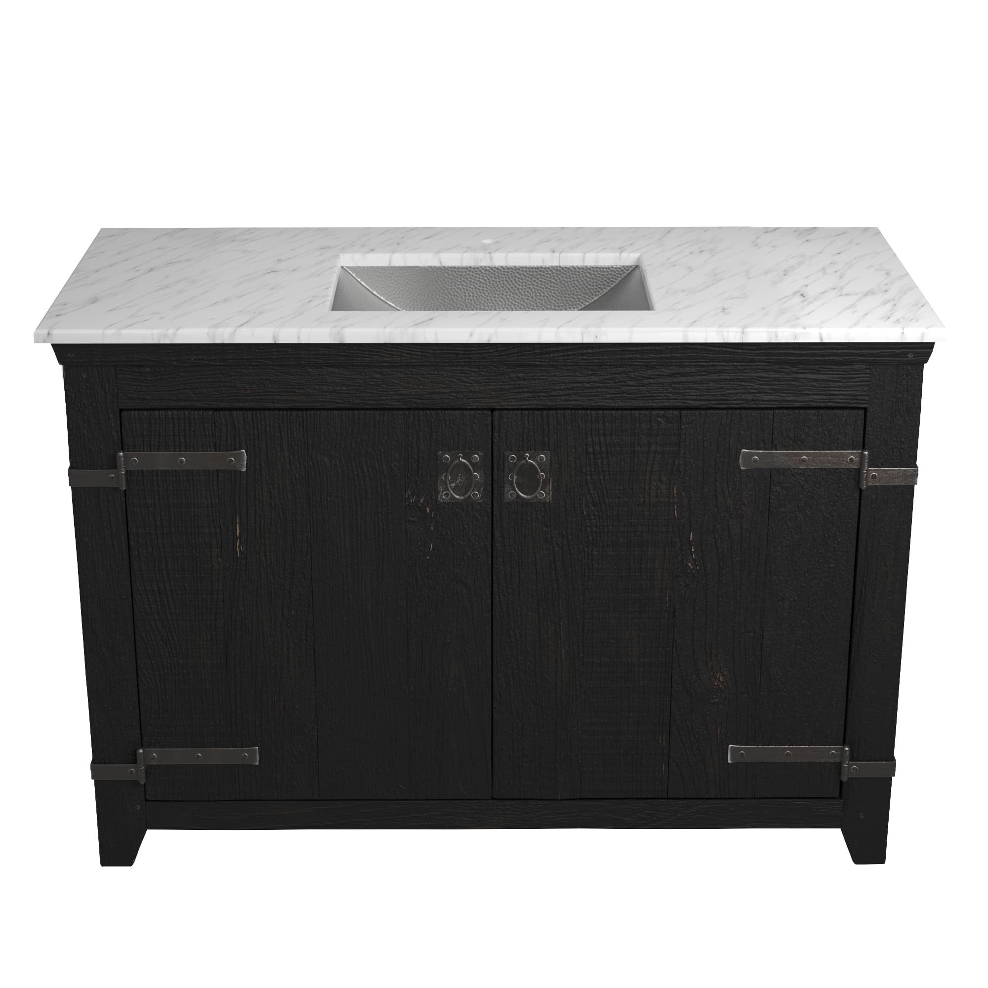 Native Trails 48" Americana Vanity in Anvil with Carrara Marble Top and Avila in Brushed Nickel, Single Faucet Hole, BND48-VB-CT-CP-021