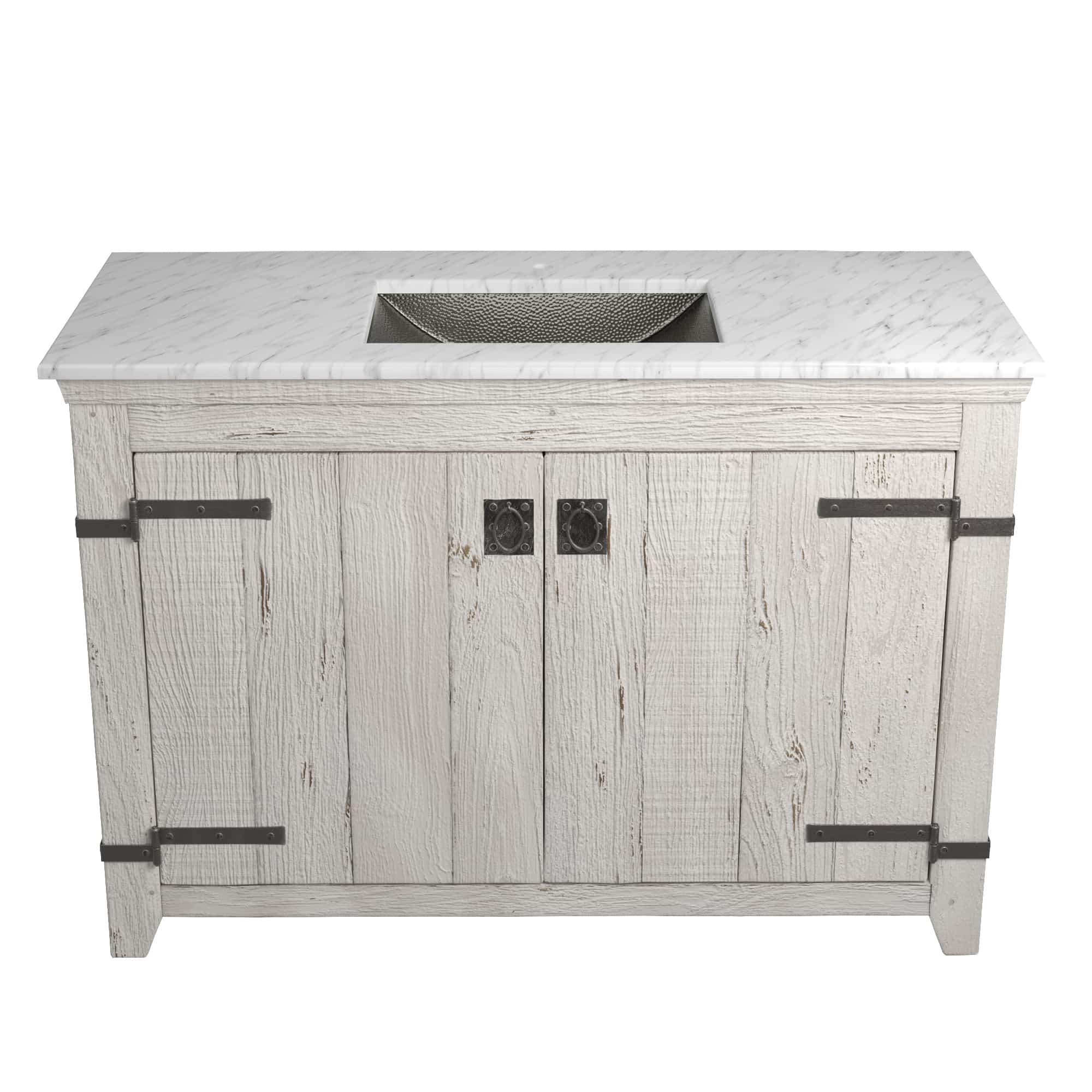Native Trails 48" Americana Vanity in Whitewash with Carrara Marble Top and Avila in Polished Nickel, Single Faucet Hole, BND48-VB-CT-CP-025