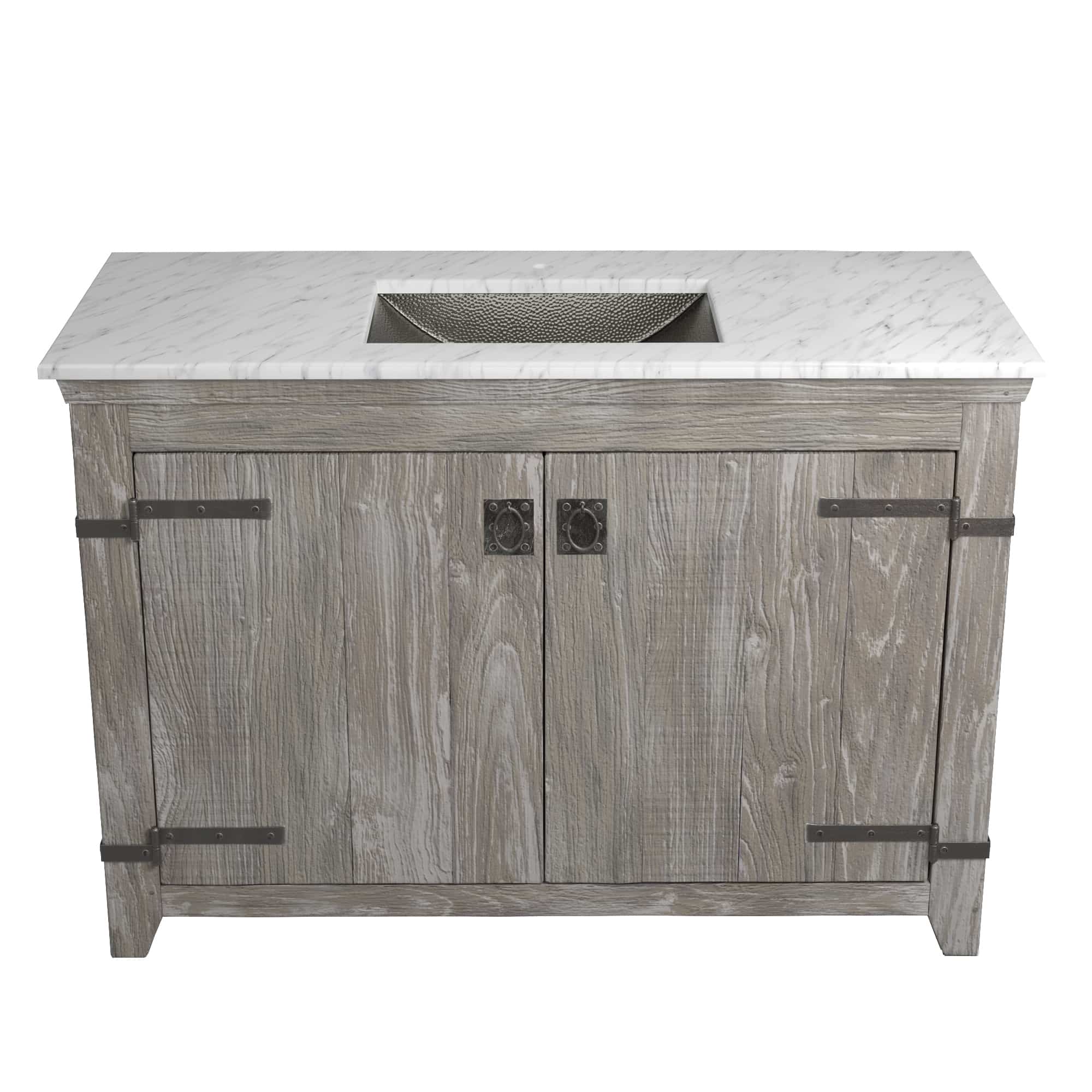 Native Trails 48" Americana Vanity in Driftwood with Carrara Marble Top and Avila in Polished Nickel, Single Faucet Hole, BND48-VB-CT-CP-031