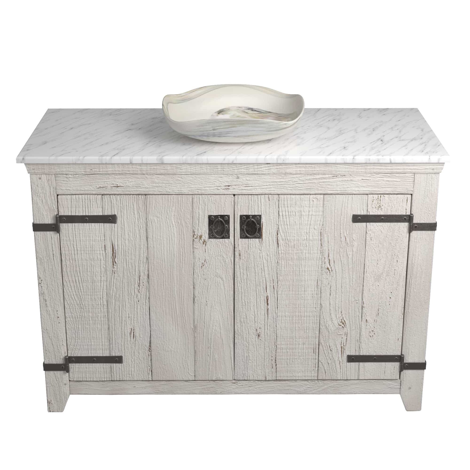 Native Trails 48" Americana Vanity in Whitewash with Carrara Marble Top and Lido in Abalone, No Faucet Hole, BND48-VB-CT-MG-002