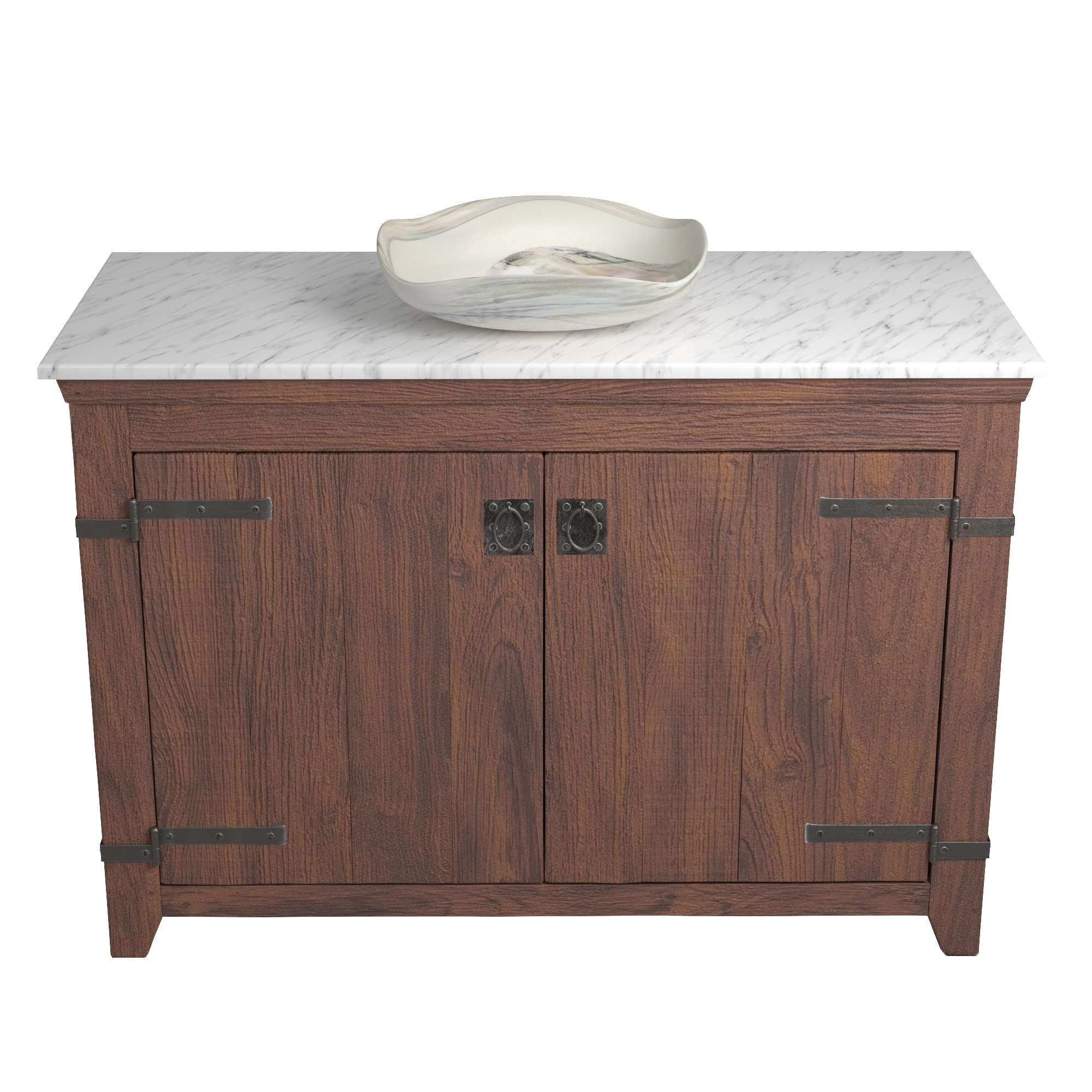 Native Trails 48" Americana Vanity in Chestnut with Carrara Marble Top and Lido in Abalone, Single Faucet Hole, BND48-VB-CT-MG-003