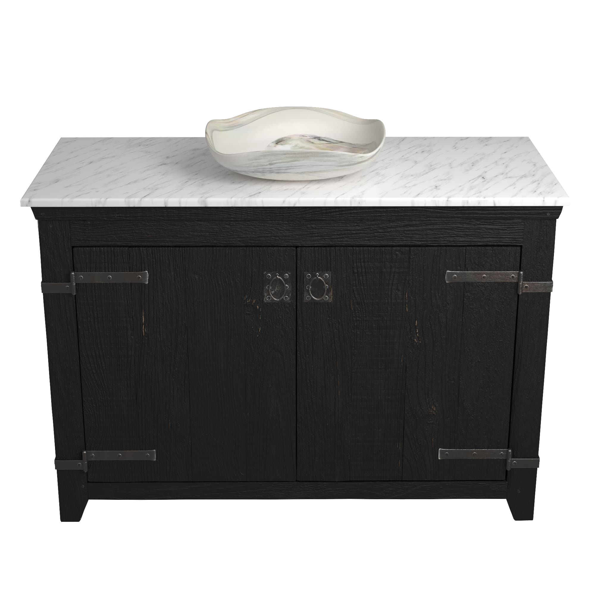 Native Trails 48" Americana Vanity in Anvil with Carrara Marble Top and Lido in Abalone, Single Faucet Hole, BND48-VB-CT-MG-005
