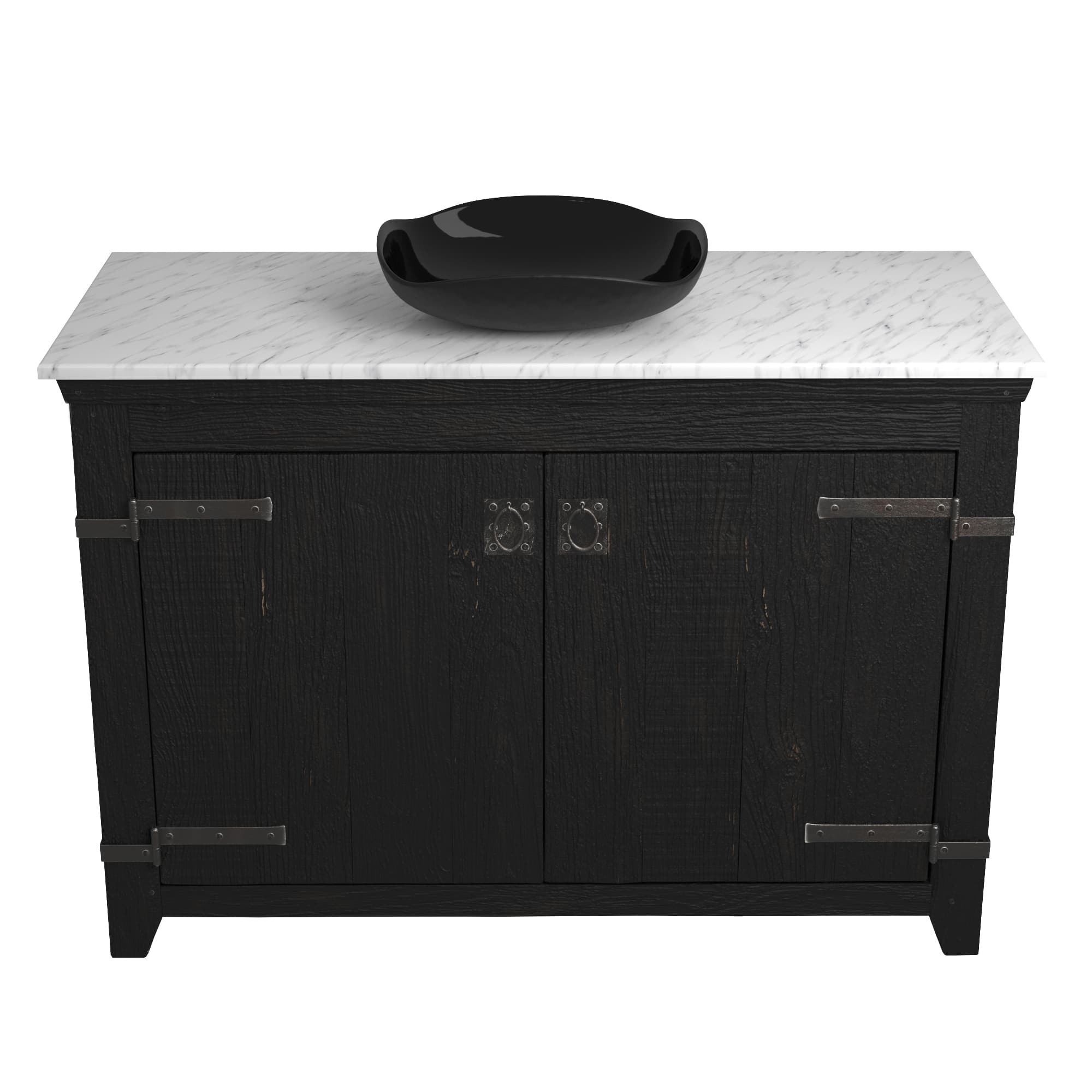 Native Trails 48" Americana Vanity in Anvil with Carrara Marble Top and Lido in Abyss, Single Faucet Hole, BND48-VB-CT-MG-013