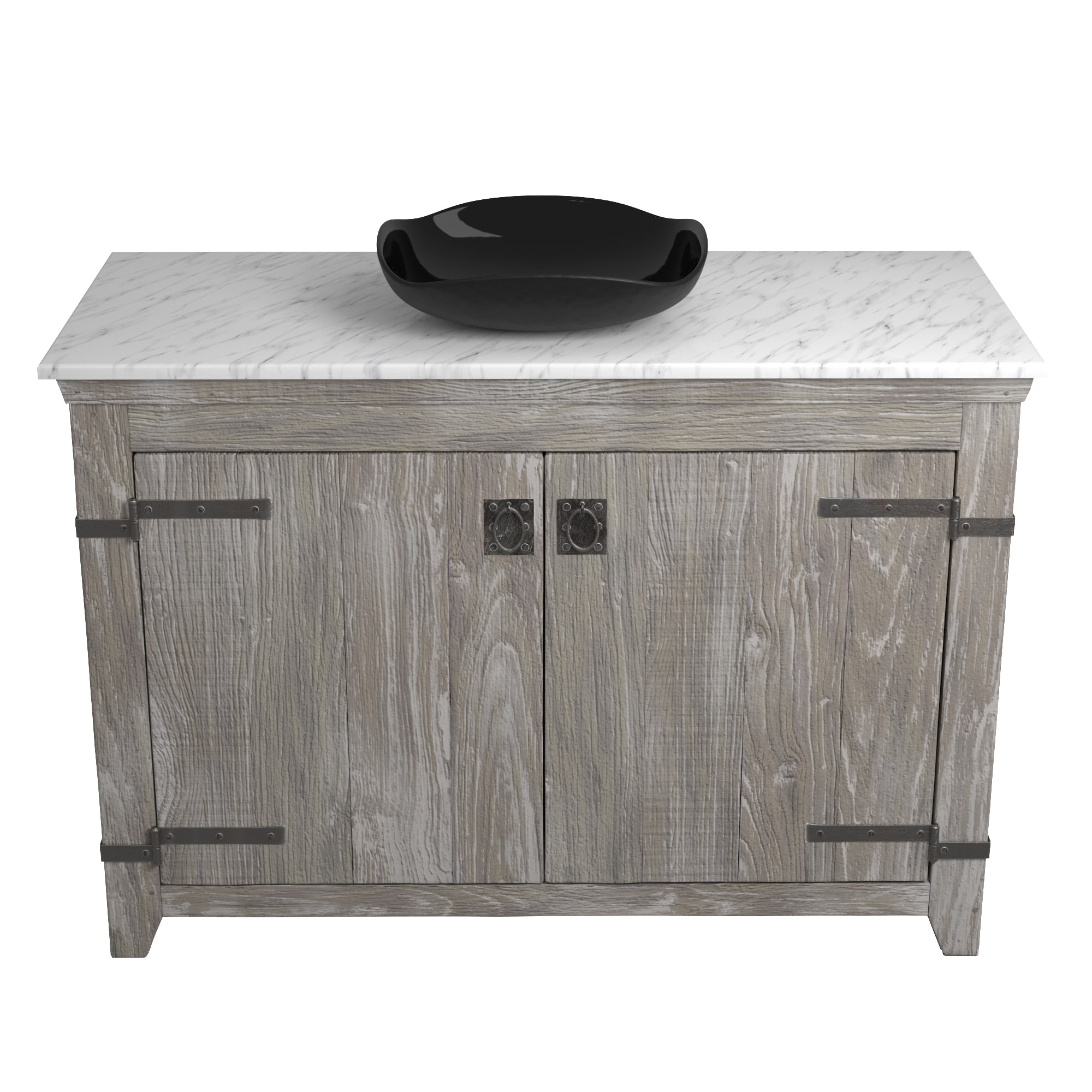 Native Trails 48" Americana Vanity in Driftwood with Carrara Marble Top and Lido in Abyss, No Faucet Hole, BND48-VB-CT-MG-016