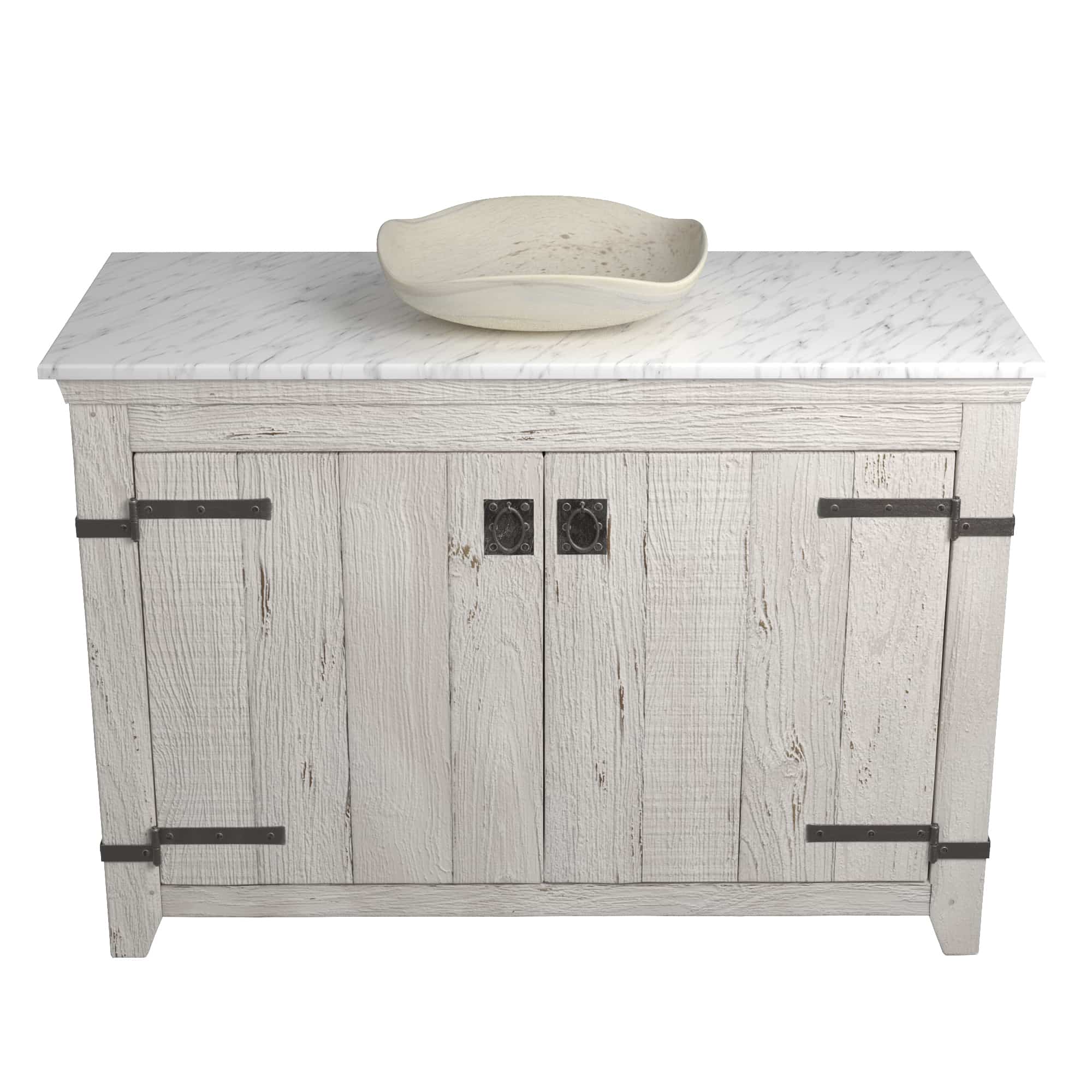 Native Trails 48" Americana Vanity in Whitewash with Carrara Marble Top and Lido in Beachcomber, No Faucet Hole, BND48-VB-CT-MG-018