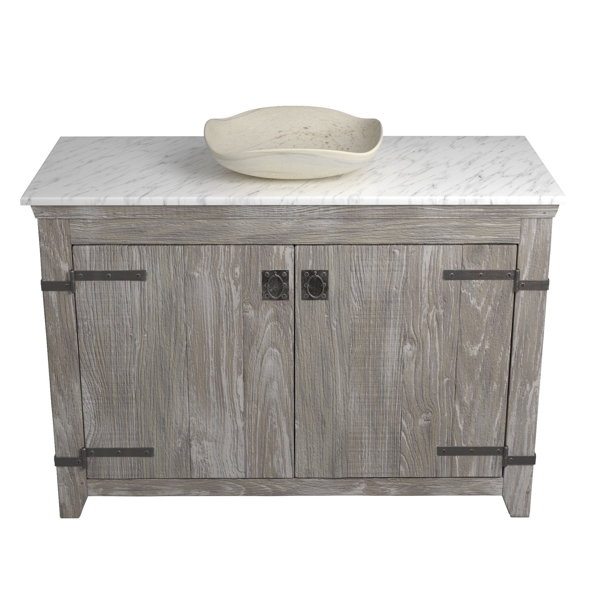Native Trails 48" Americana Vanity in Driftwood with Carrara Marble Top and Lido in Beachcomber, No Faucet Hole, BND48-VB-CT-MG-024