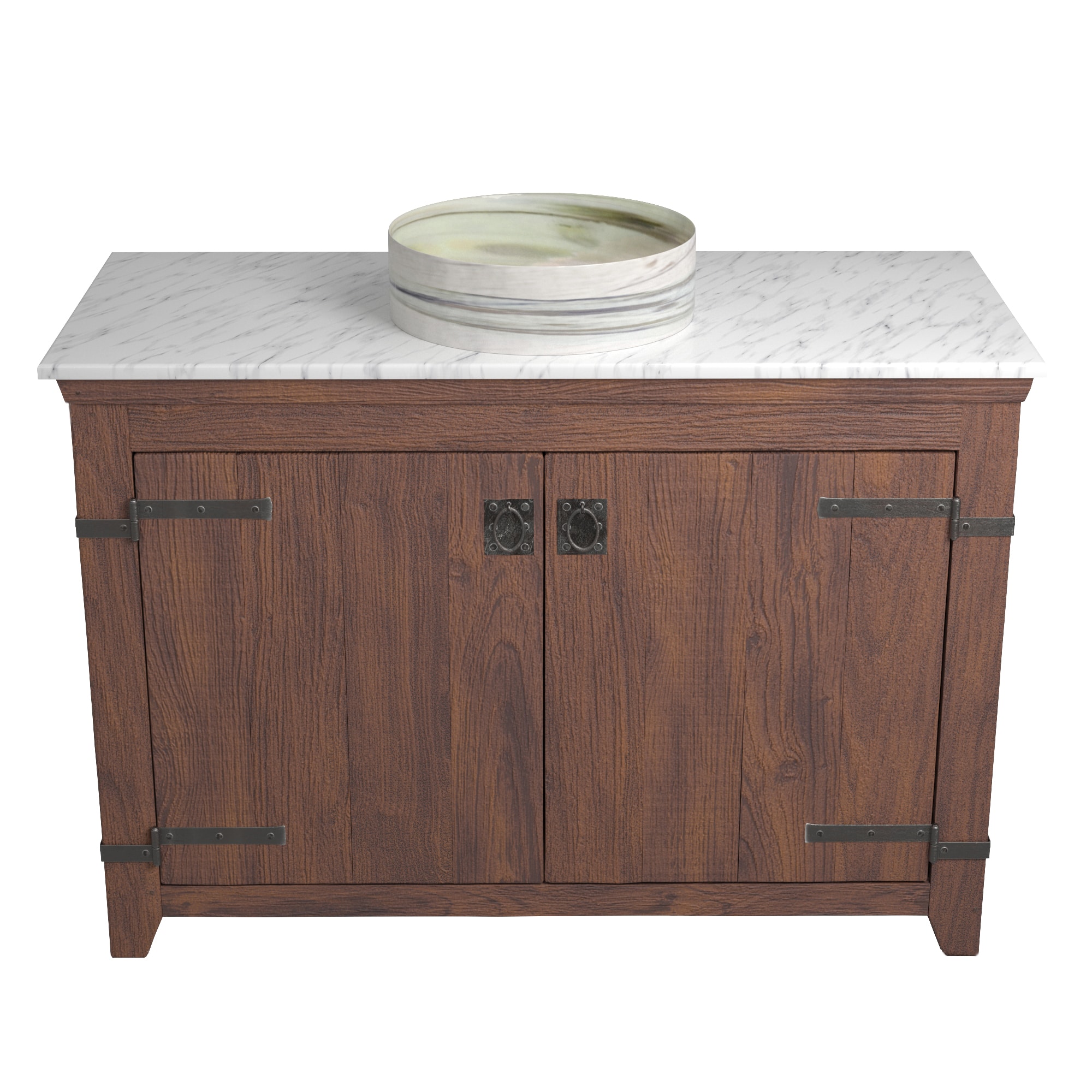 Native Trails 48" Americana Vanity in Chestnut with Carrara Marble Top and Positano in Abalone, No Faucet Hole, BND48-VB-CT-MG-036