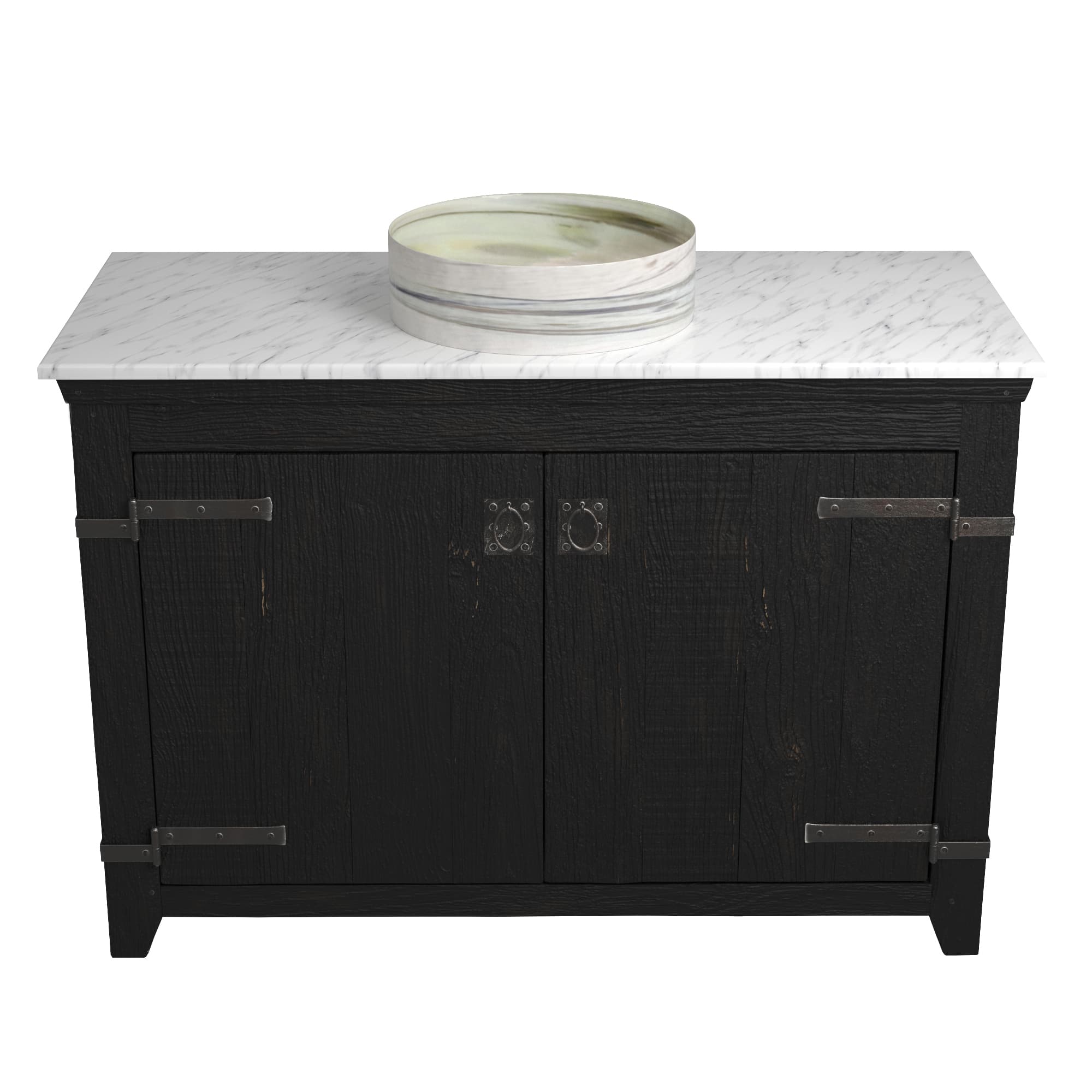Native Trails 48" Americana Vanity in Anvil with Carrara Marble Top and Positano in Abalone, Single Faucet Hole, BND48-VB-CT-MG-037