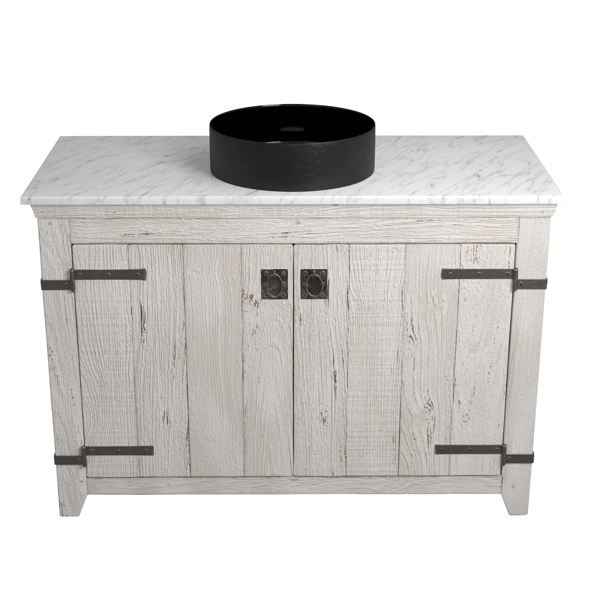 Native Trails 48" Americana Vanity in Whitewash with Carrara Marble Top and Positano in Abyss, Single Faucet Hole, BND48-VB-CT-MG-041