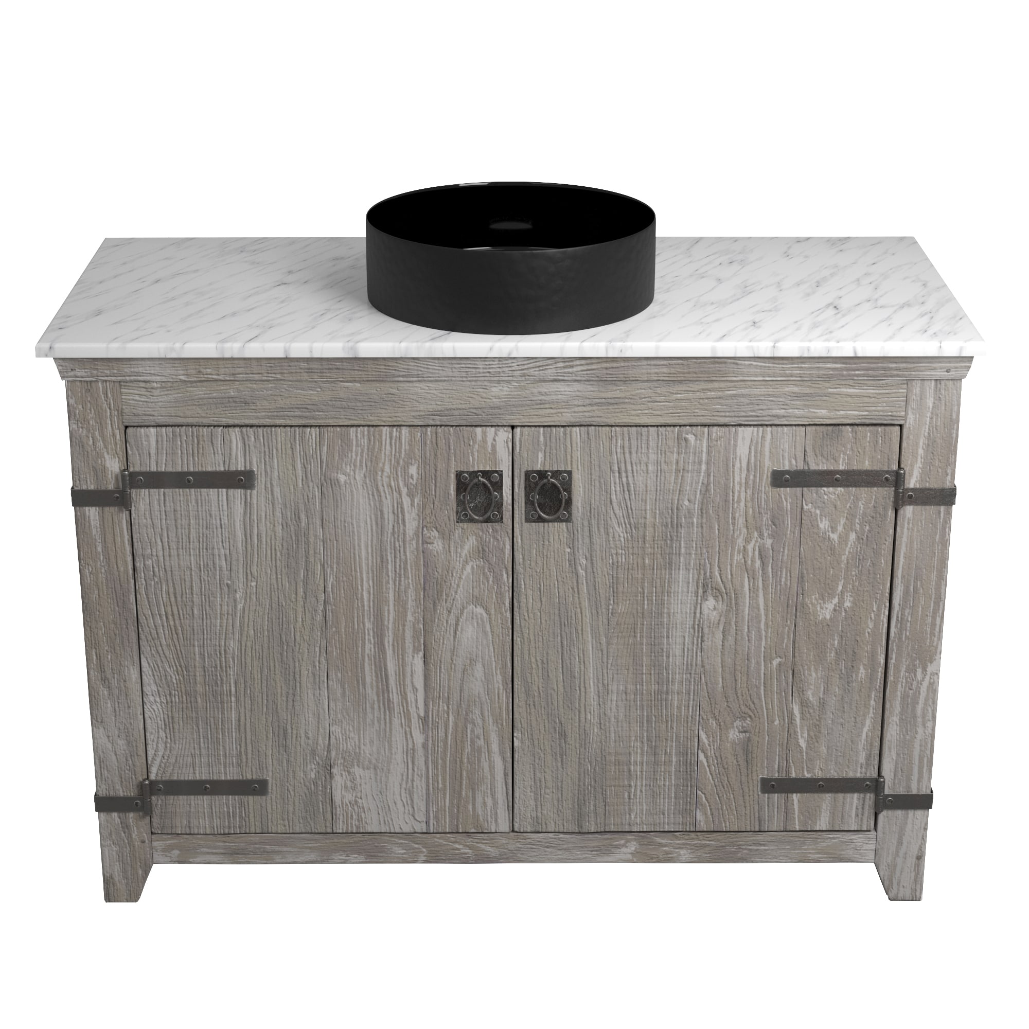Native Trails 48" Americana Vanity in Driftwood with Carrara Marble Top and Positano in Abyss, No Faucet Hole, BND48-VB-CT-MG-048