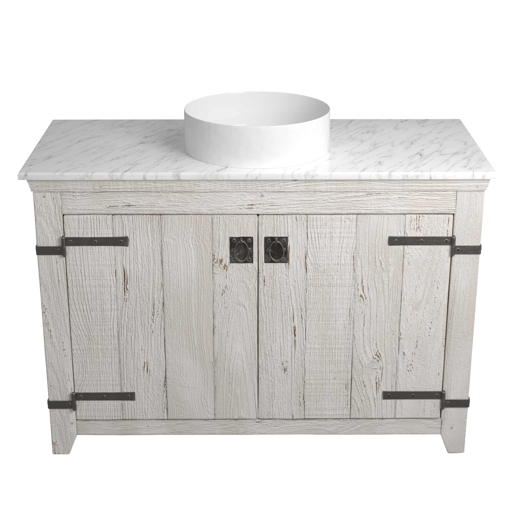Native Trails 48" Americana Vanity in Whitewash with Carrara Marble Top and Positano in Bianco, Single Faucet Hole, BND48-VB-CT-MG-049