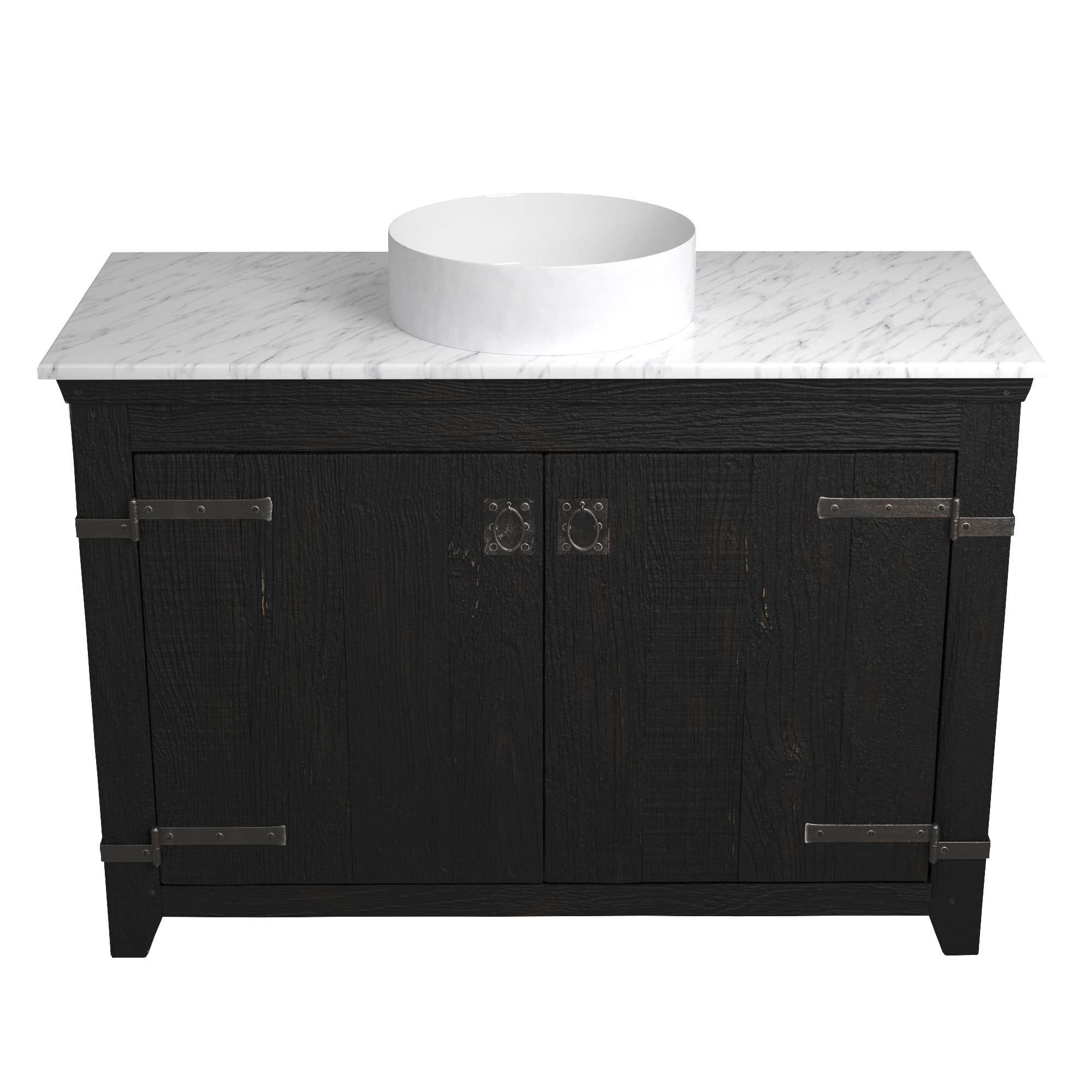 Native Trails 48" Americana Vanity in Anvil with Carrara Marble Top and Positano in Bianco, Single Faucet Hole, BND48-VB-CT-MG-053