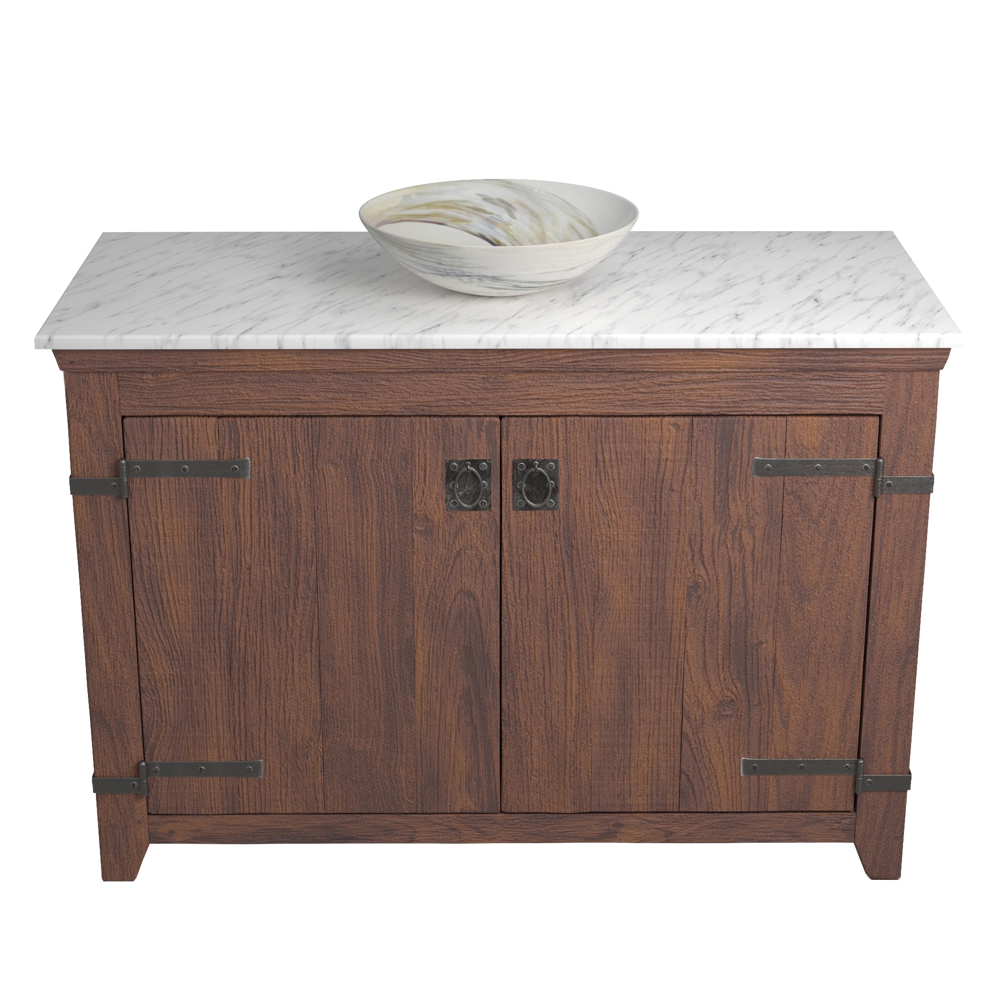 Native Trails 48" Americana Vanity in Chestnut with Carrara Marble Top and Verona in Abalone, No Faucet Hole, BND48-VB-CT-MG-060