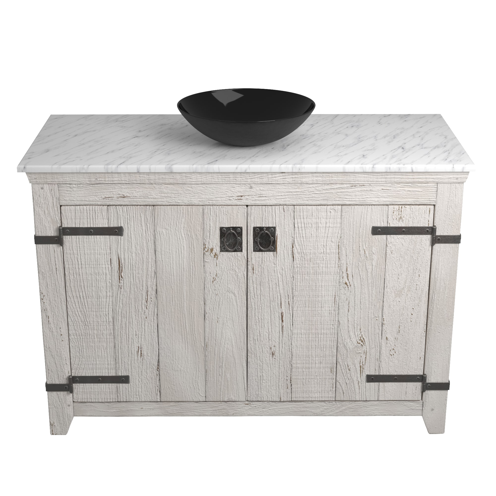 Native Trails 48" Americana Vanity in Whitewash with Carrara Marble Top and Verona in Abyss, No Faucet Hole, BND48-VB-CT-MG-066