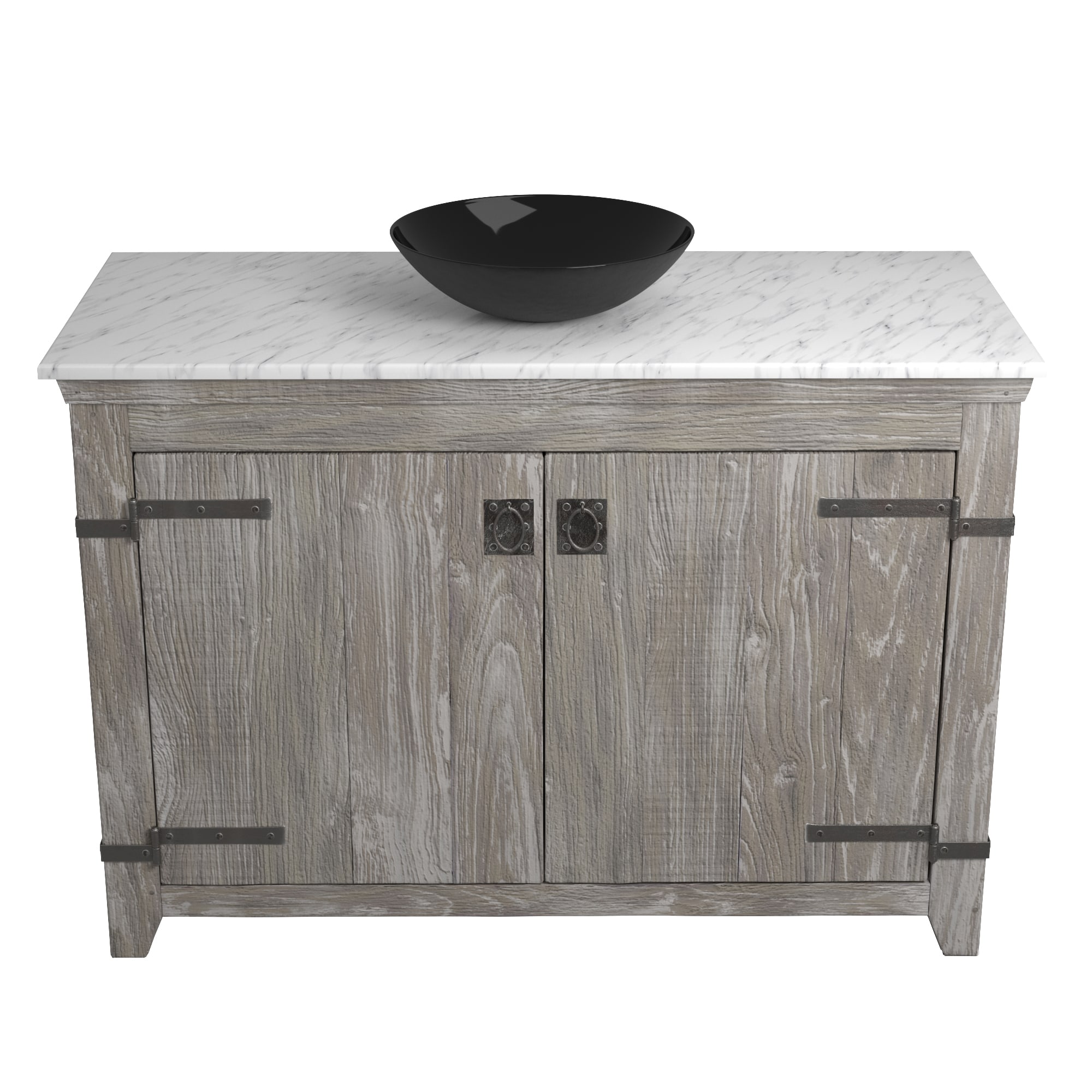 Native Trails 48" Americana Vanity in Driftwood with Carrara Marble Top and Verona in Abyss, Single Faucet Hole, BND48-VB-CT-MG-071