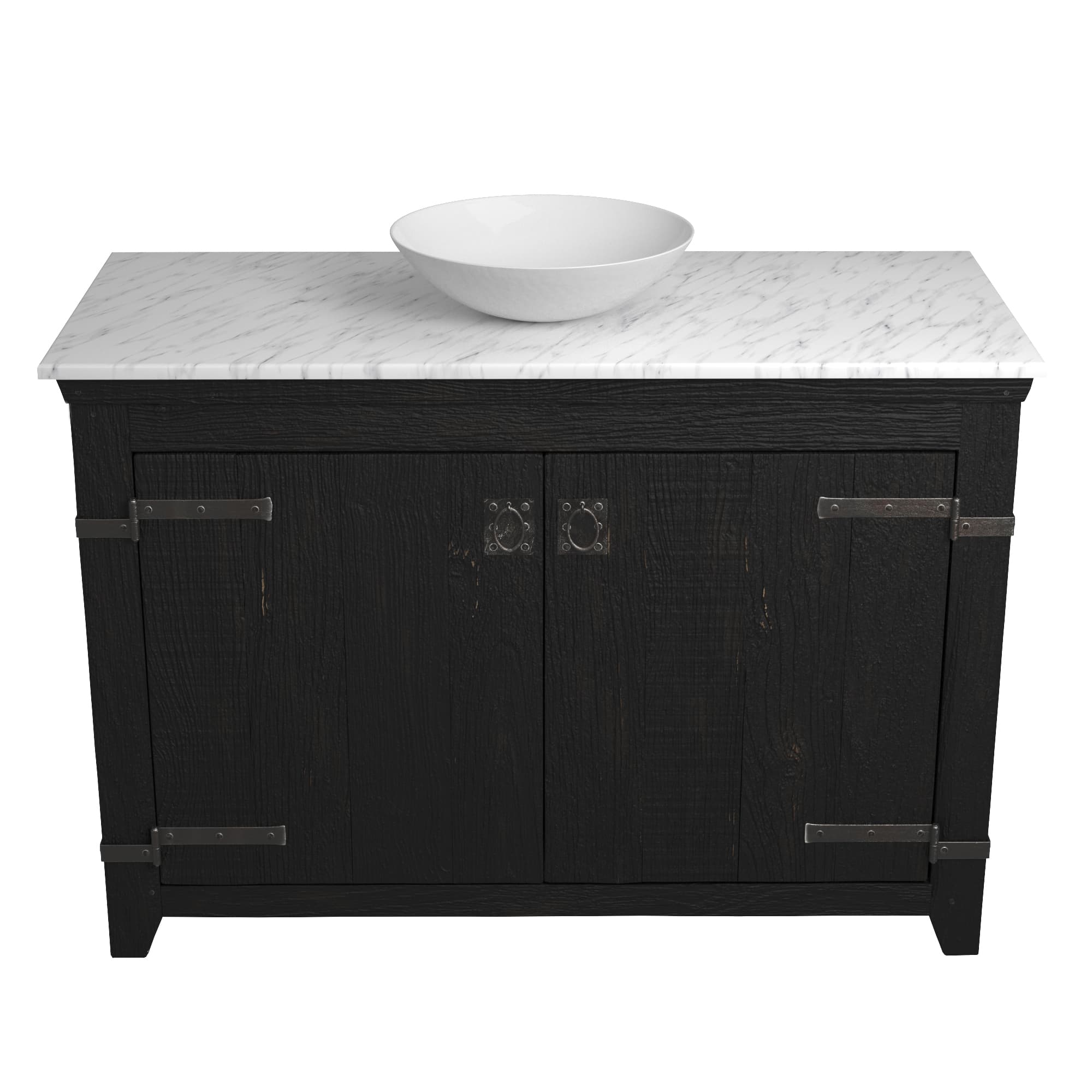 Native Trails 48" Americana Vanity in Anvil with Carrara Marble Top and Verona in Bianco, Single Faucet Hole, BND48-VB-CT-MG-077