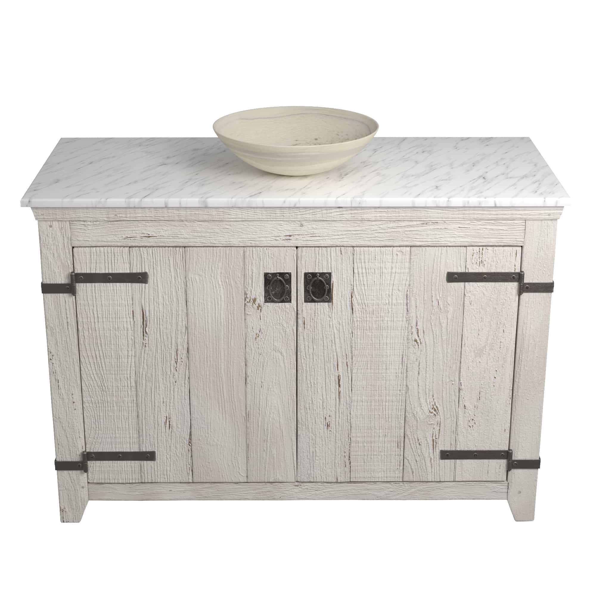 Native Trails 48" Americana Vanity in Whitewash with Carrara Marble Top and Verona in Beachcomber, Single Faucet Hole, BND48-VB-CT-MG-081