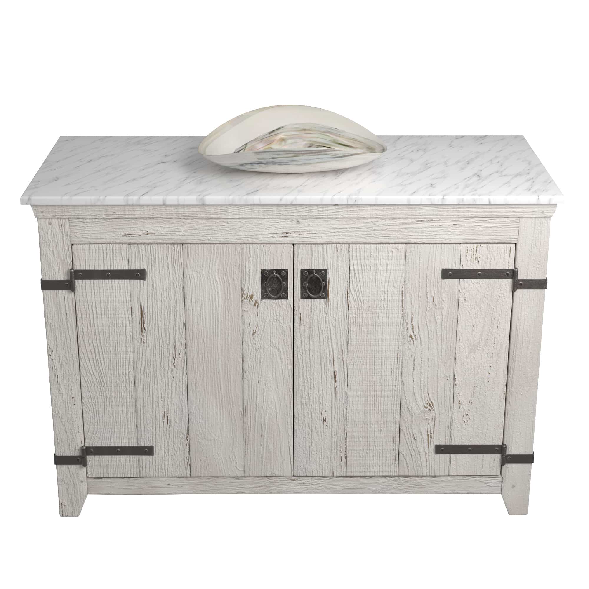 Native Trails 48" Americana Vanity in Whitewash with Carrara Marble Top and Sorrento in Abalone, No Faucet Hole, BND48-VB-CT-MG-090