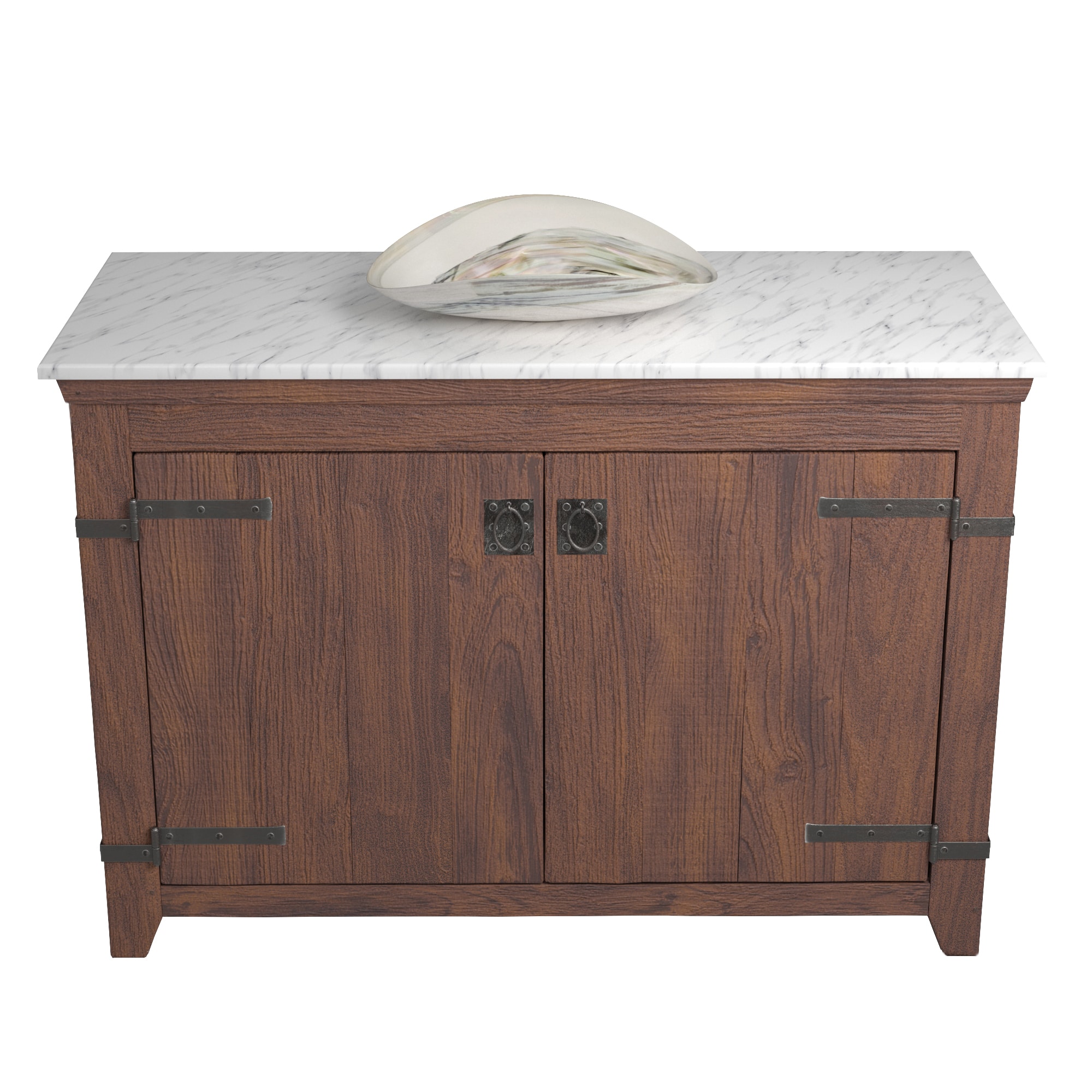 Native Trails 48" Americana Vanity in Chestnut with Carrara Marble Top and Sorrento in Abalone, Single Faucet Hole, BND48-VB-CT-MG-091