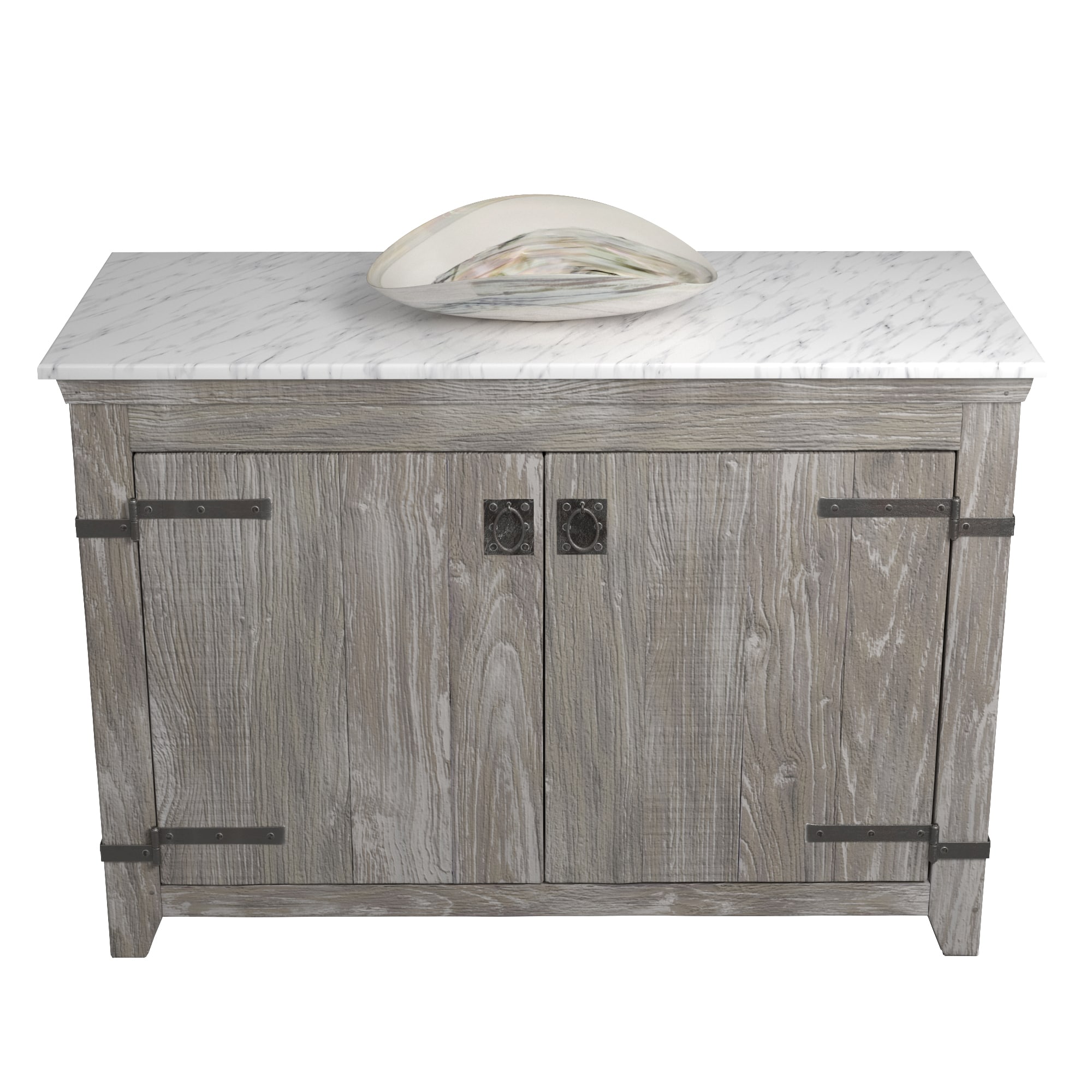 Native Trails 48" Americana Vanity in Driftwood with Carrara Marble Top and Sorrento in Abalone, Single Faucet Hole, BND48-VB-CT-MG-095