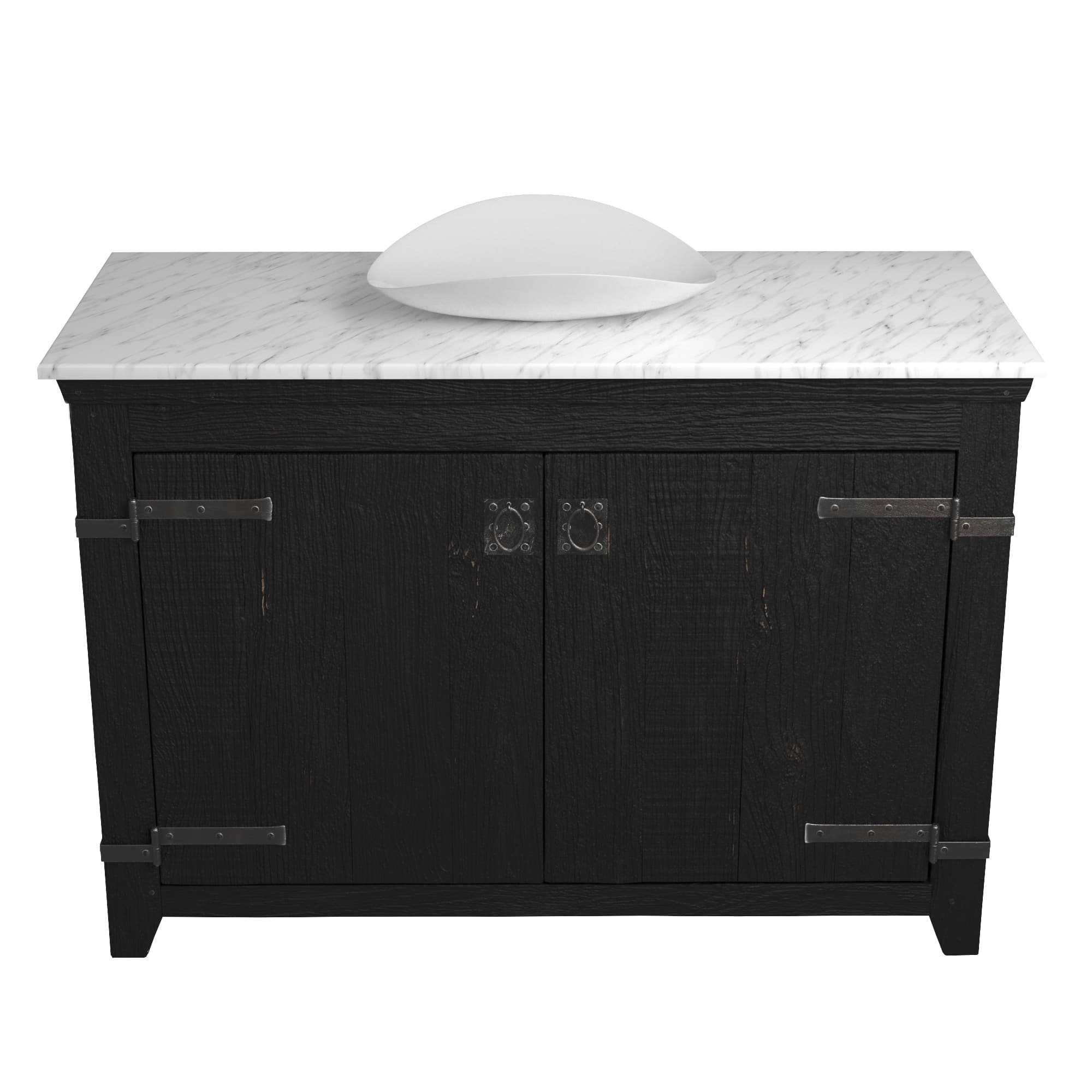 Native Trails 48" Americana Vanity in Anvil with Carrara Marble Top and Sorrento in Bianco, Single Faucet Hole, BND48-VB-CT-MG-101