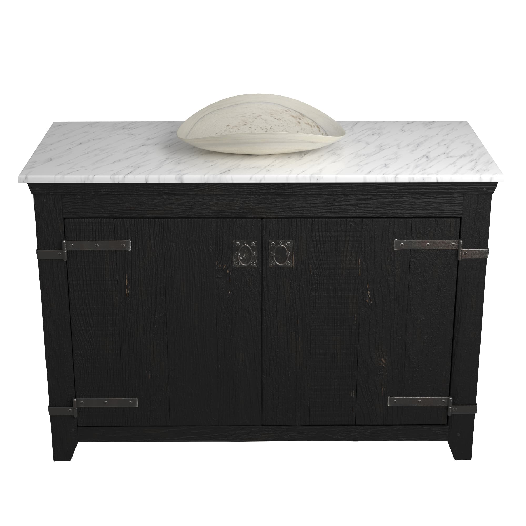 Native Trails 48" Americana Vanity in Anvil with Carrara Marble Top and Sorrento in Beachcomber, Single Faucet Hole, BND48-VB-CT-MG-109