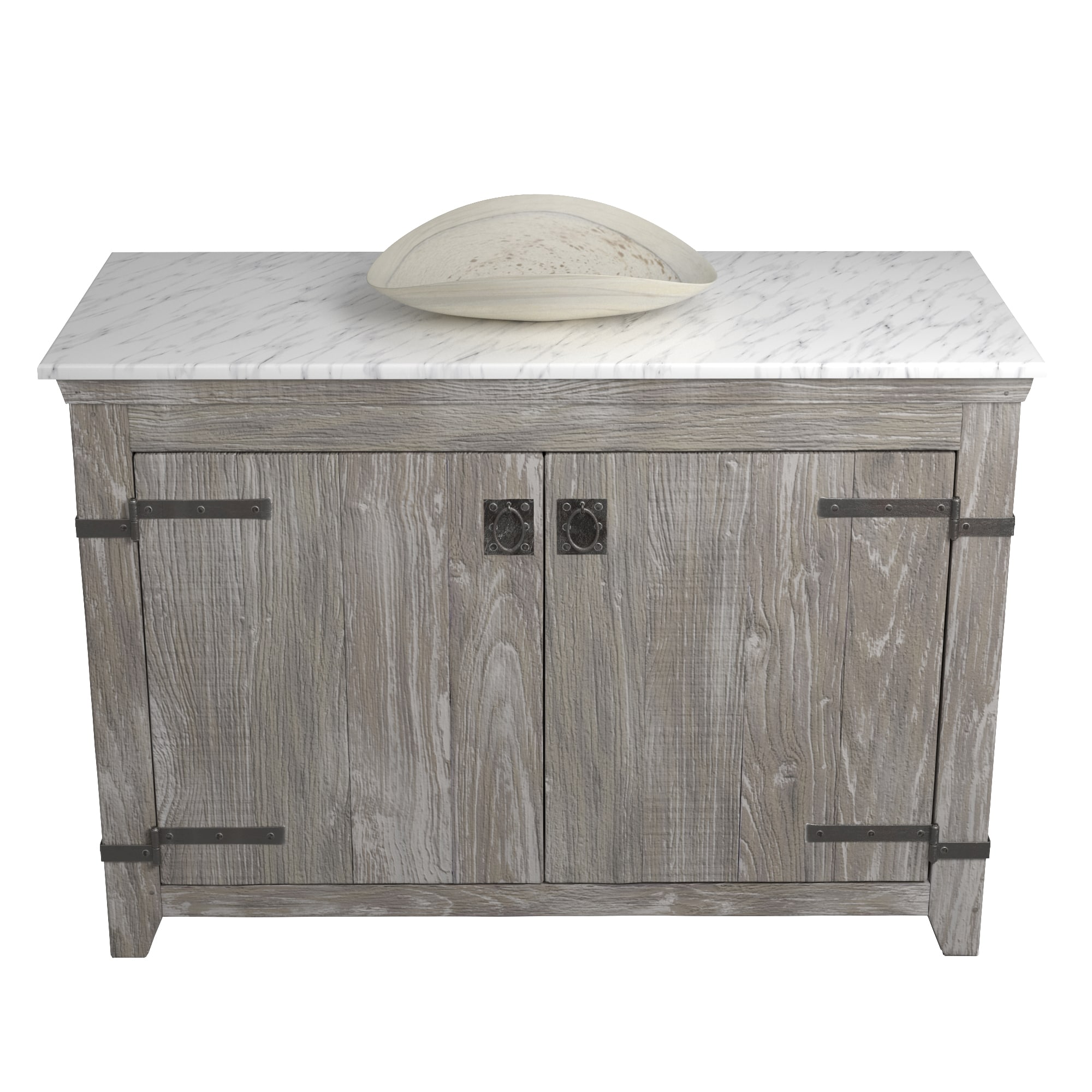 Native Trails 48" Americana Vanity in Driftwood with Carrara Marble Top and Sorrento in Beachcomber, No Faucet Hole, BND48-VB-CT-MG-112
